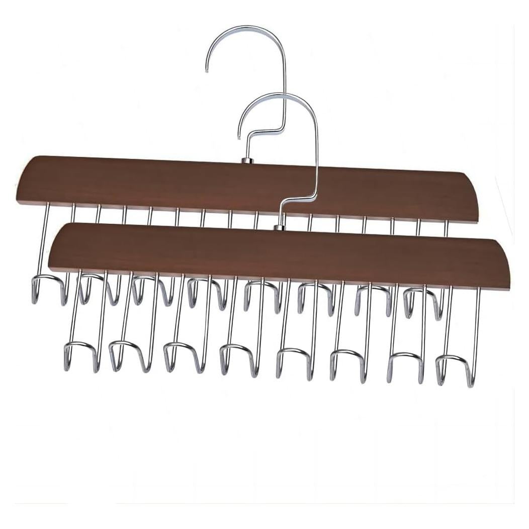 Perchero de Cinturones AIWIWH, 2 Pack con 16 Ganchos, Marrón