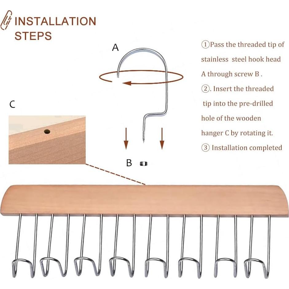 Perchero de Cinturones AIWIWH, 2 Pack con 16 Ganchos, Marrón