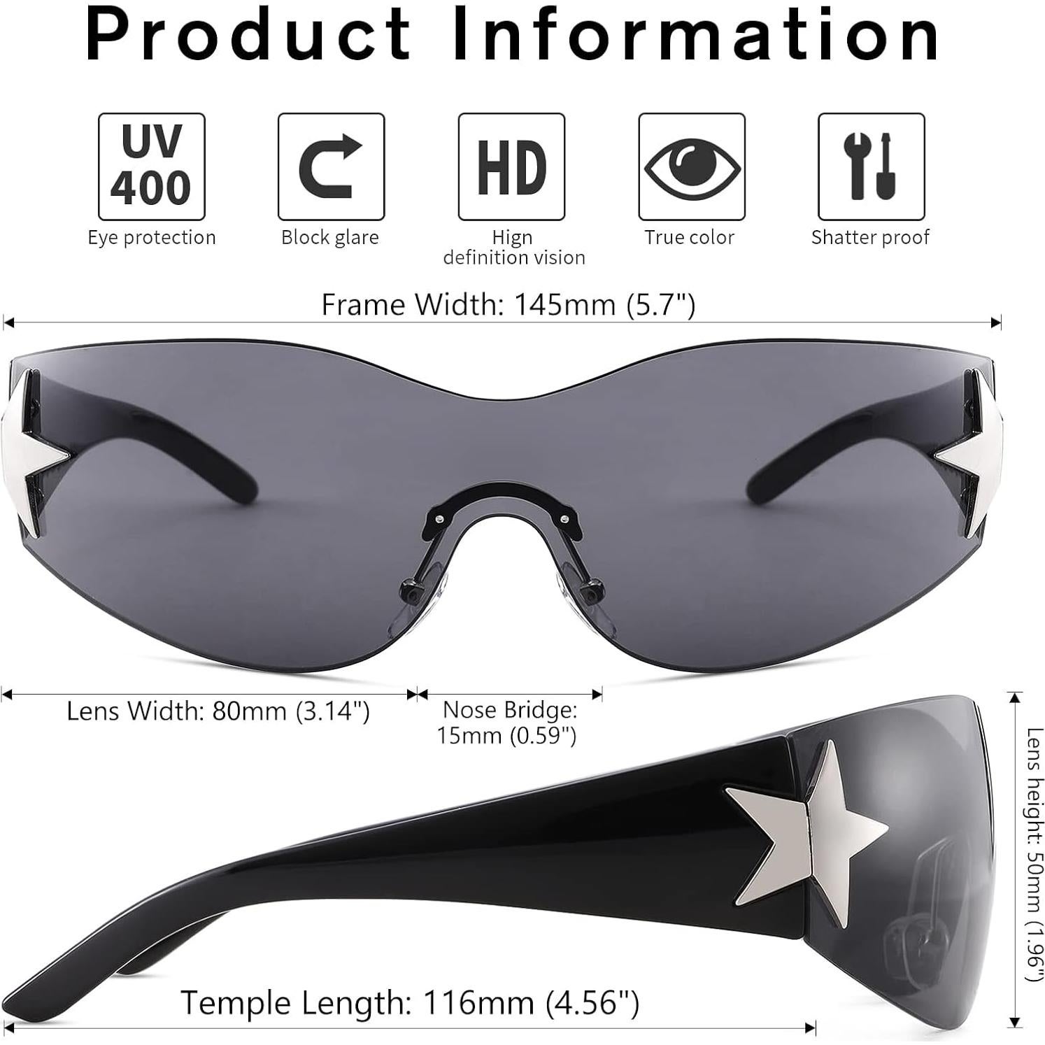 Gafas de sol envolventes COASION Y2K negras para mujeres