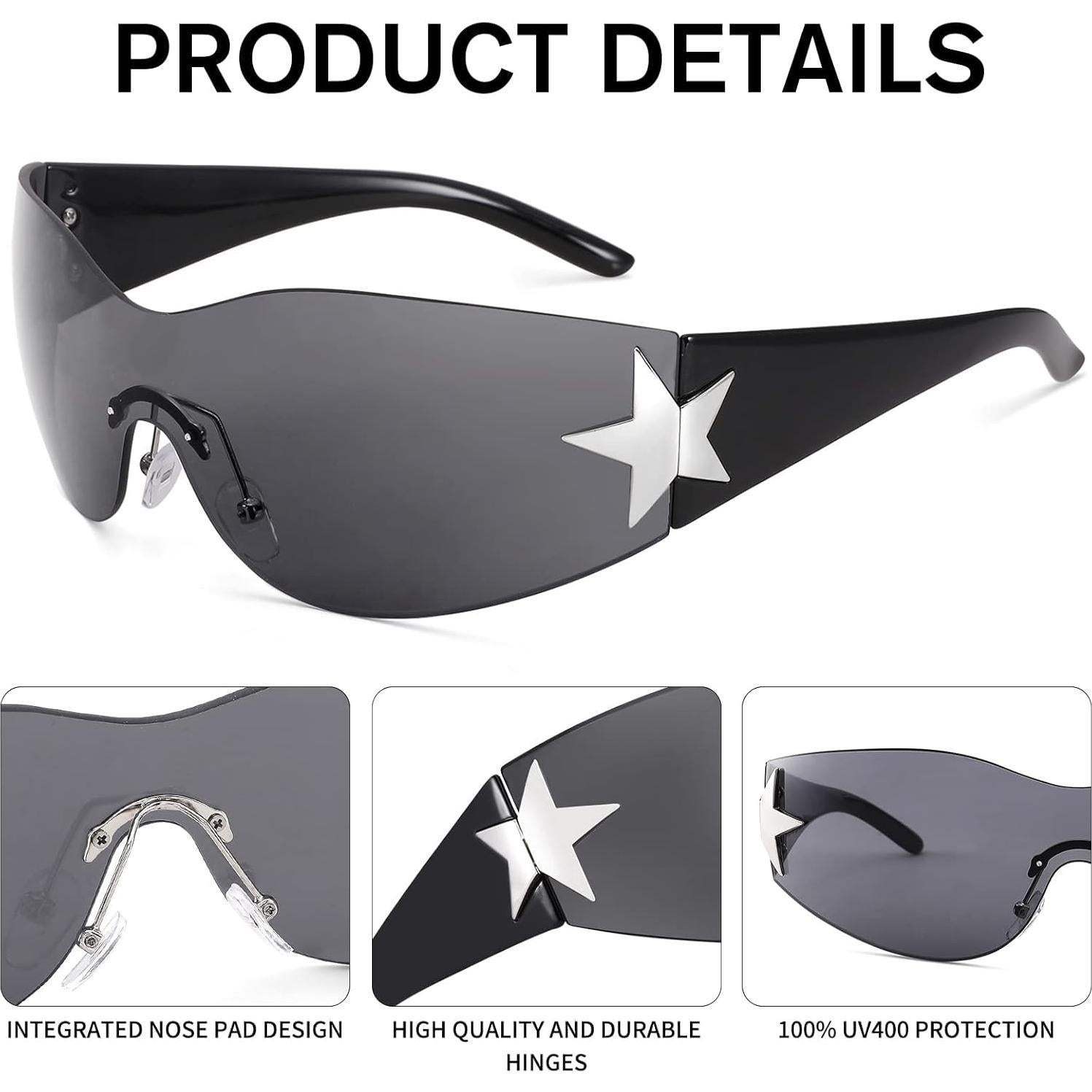 Gafas de sol envolventes COASION Y2K negras para mujeres