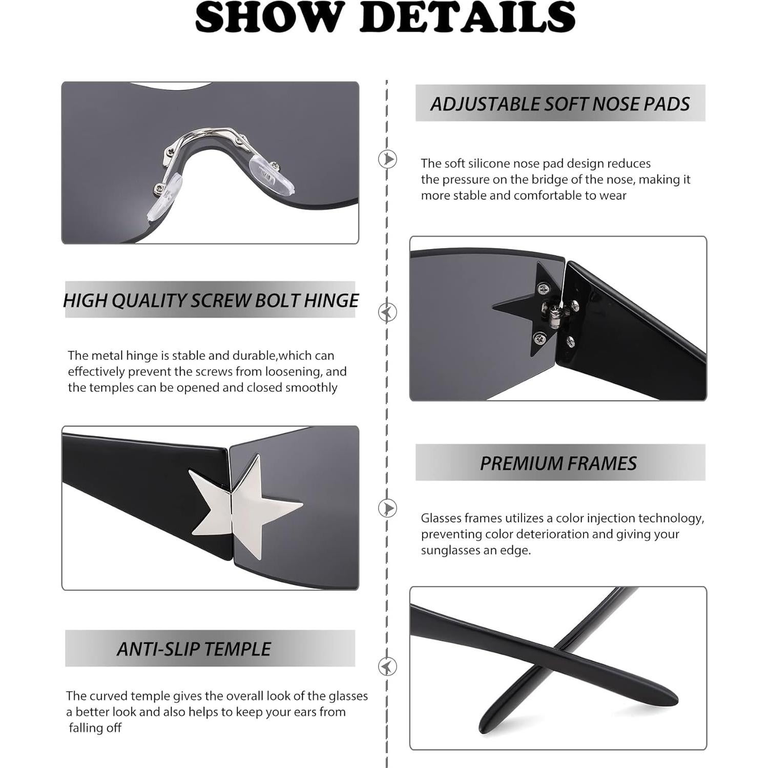 Gafas de sol envolventes COASION Y2K negras para mujeres