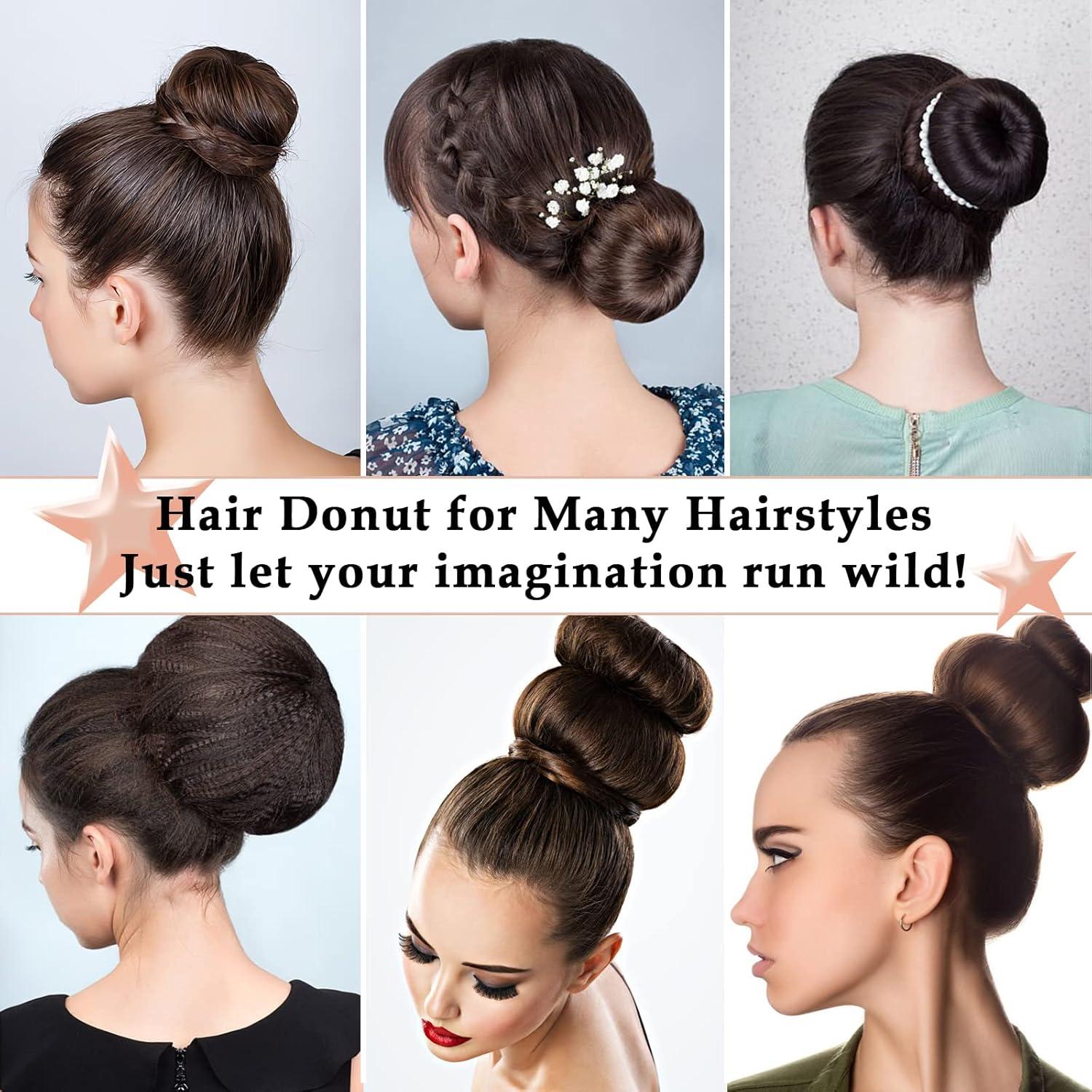 Hair Bun Maker Set 6 PCS - Ring Style Hair Bun Donut (1 L, 2 M and 3 S) with 20 Hair Bobby, Pins 5 Elastic Bands and 4 Pony Hair Tools for Long Hair (Black)