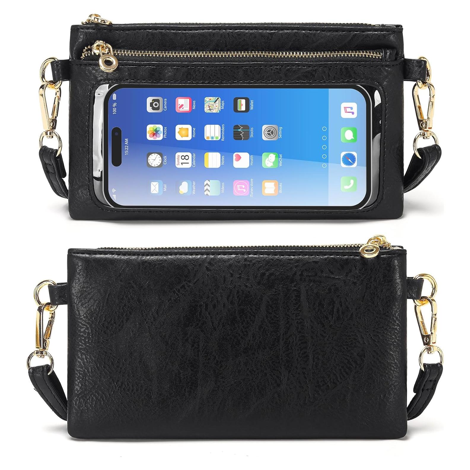 Cartera Clutch de Cuero DIUY para Mujeres Negra 20x12cm