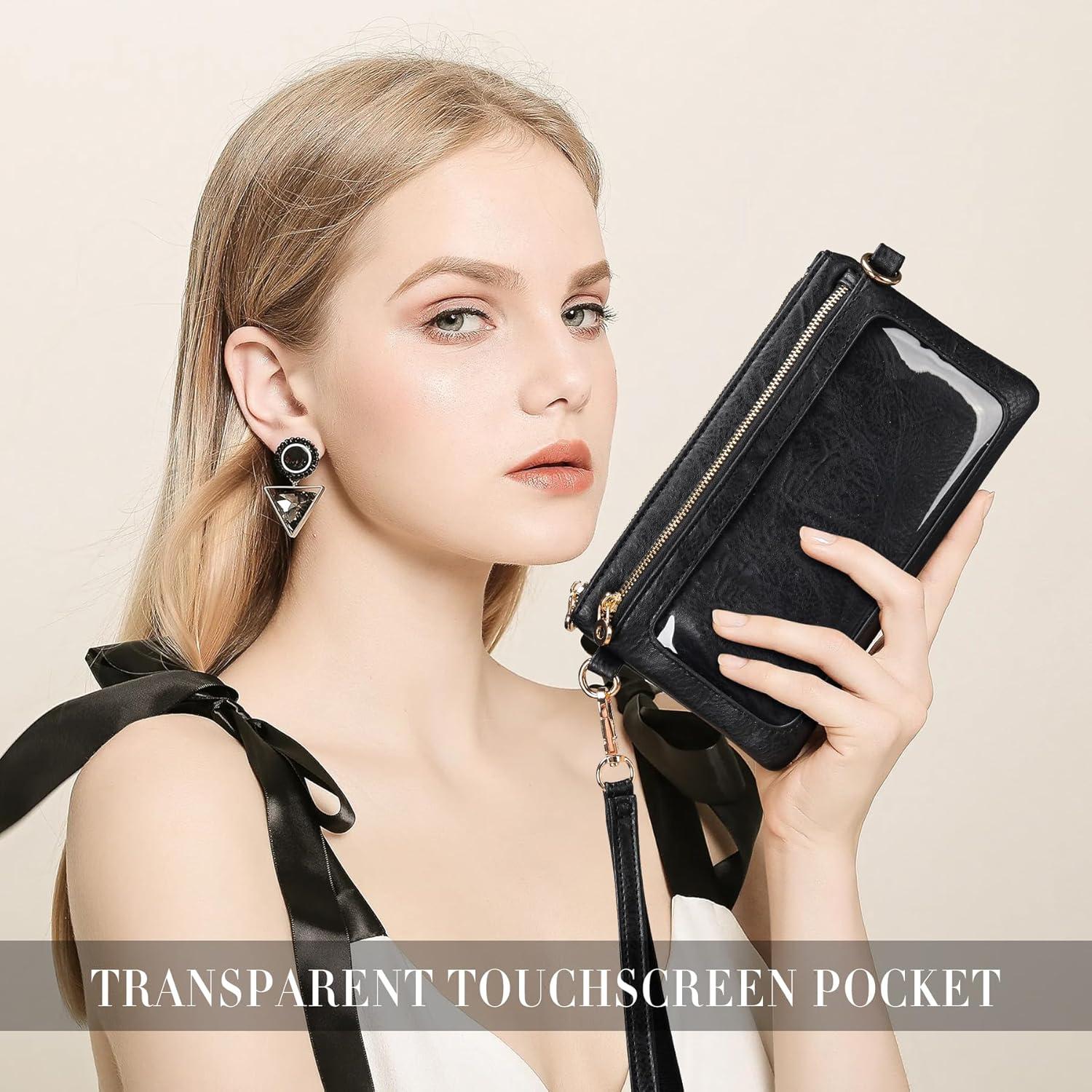 Cartera Clutch de Cuero DIUY para Mujeres Negra 20x12cm