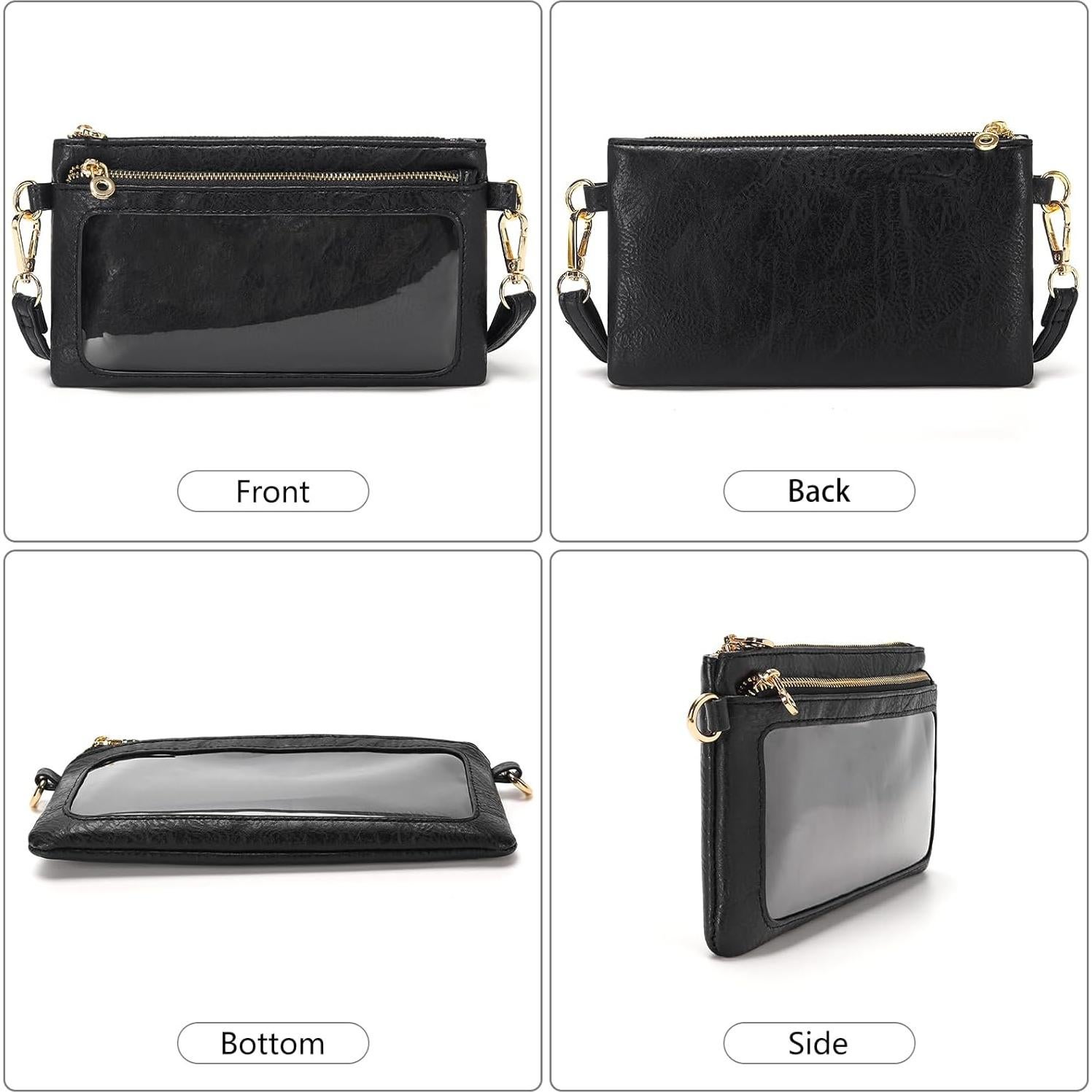 Cartera Clutch de Cuero DIUY para Mujeres Negra 20x12cm