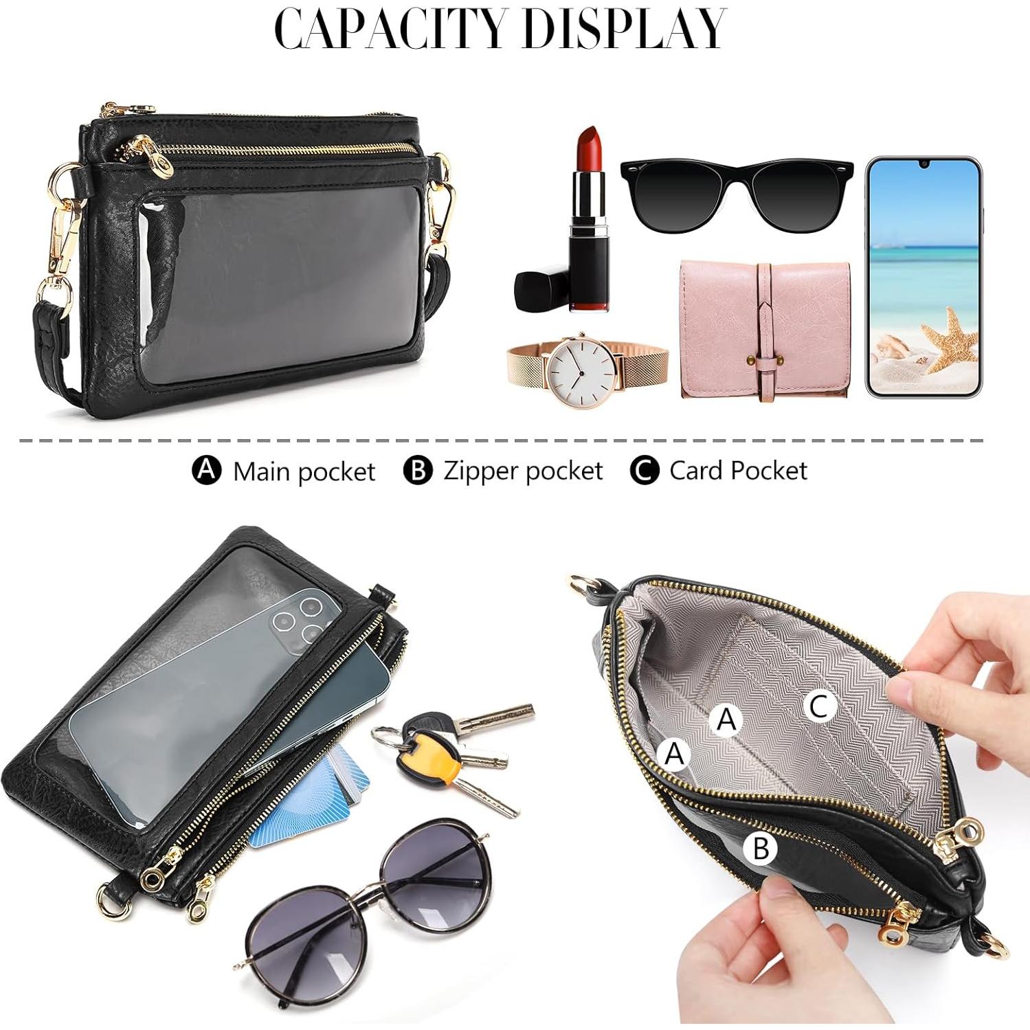 Cartera Clutch de Cuero DIUY para Mujeres Negra 20x12cm