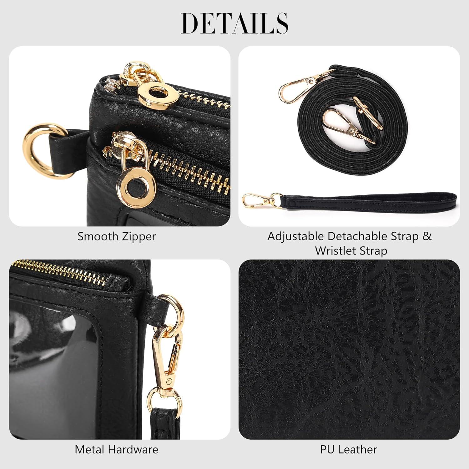 Cartera Clutch de Cuero DIUY para Mujeres Negra 20x12cm