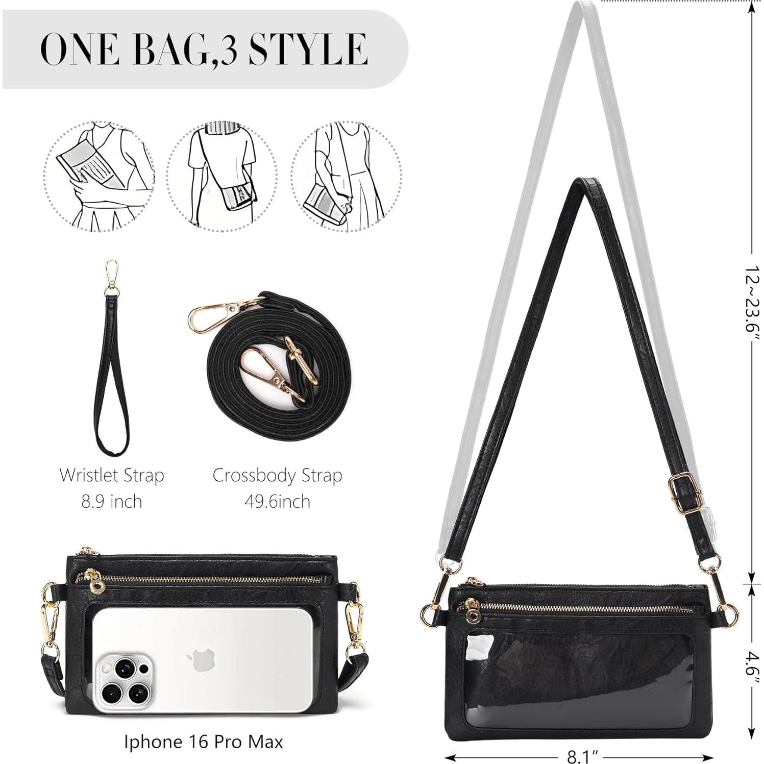 Cartera Clutch de Cuero DIUY para Mujeres Negra 20x12cm