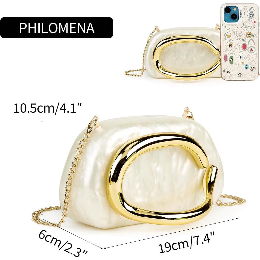 Bolso de mano acrílico Beige para mujeres con asa de metal