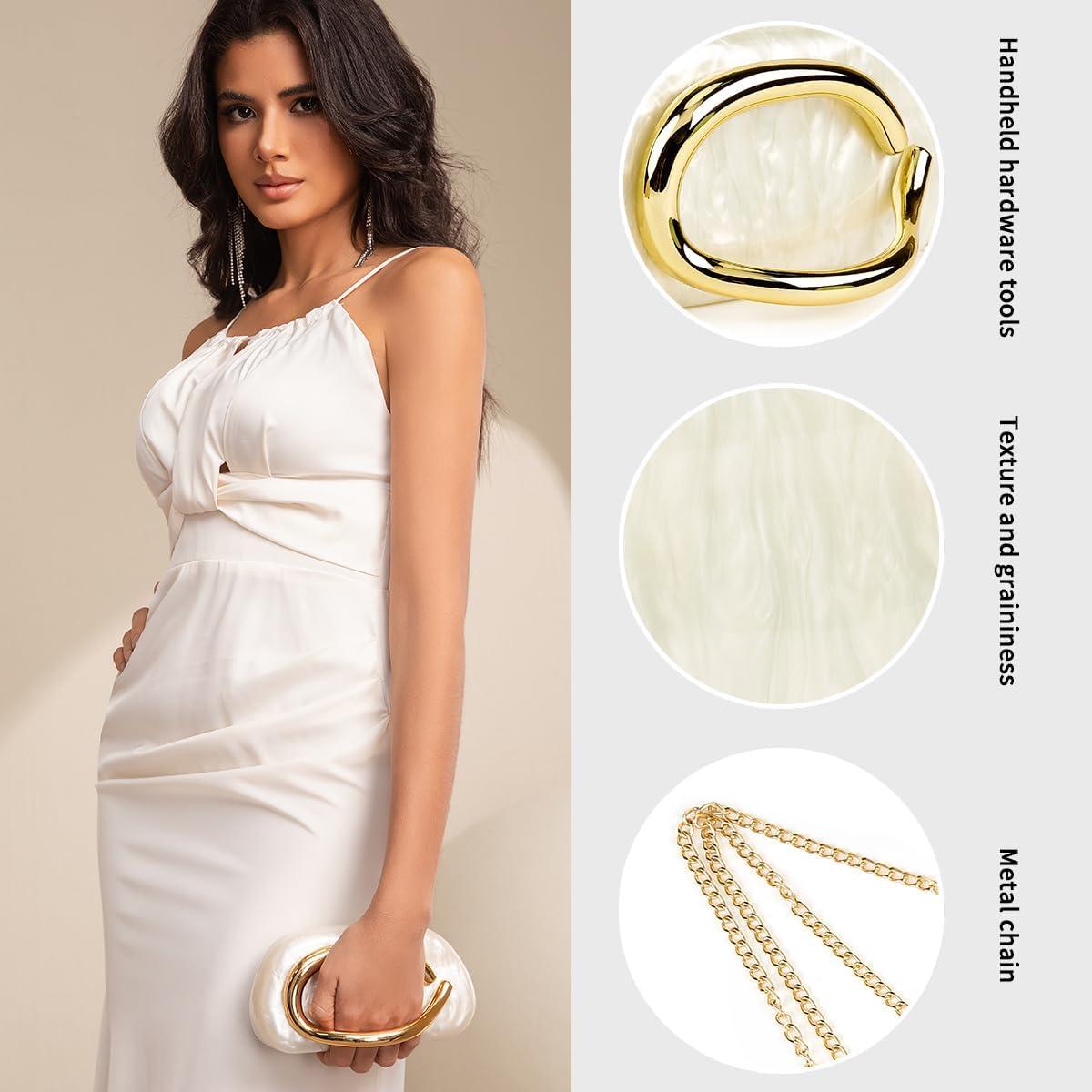 Bolso de mano acrílico Beige para mujeres con asa de metal