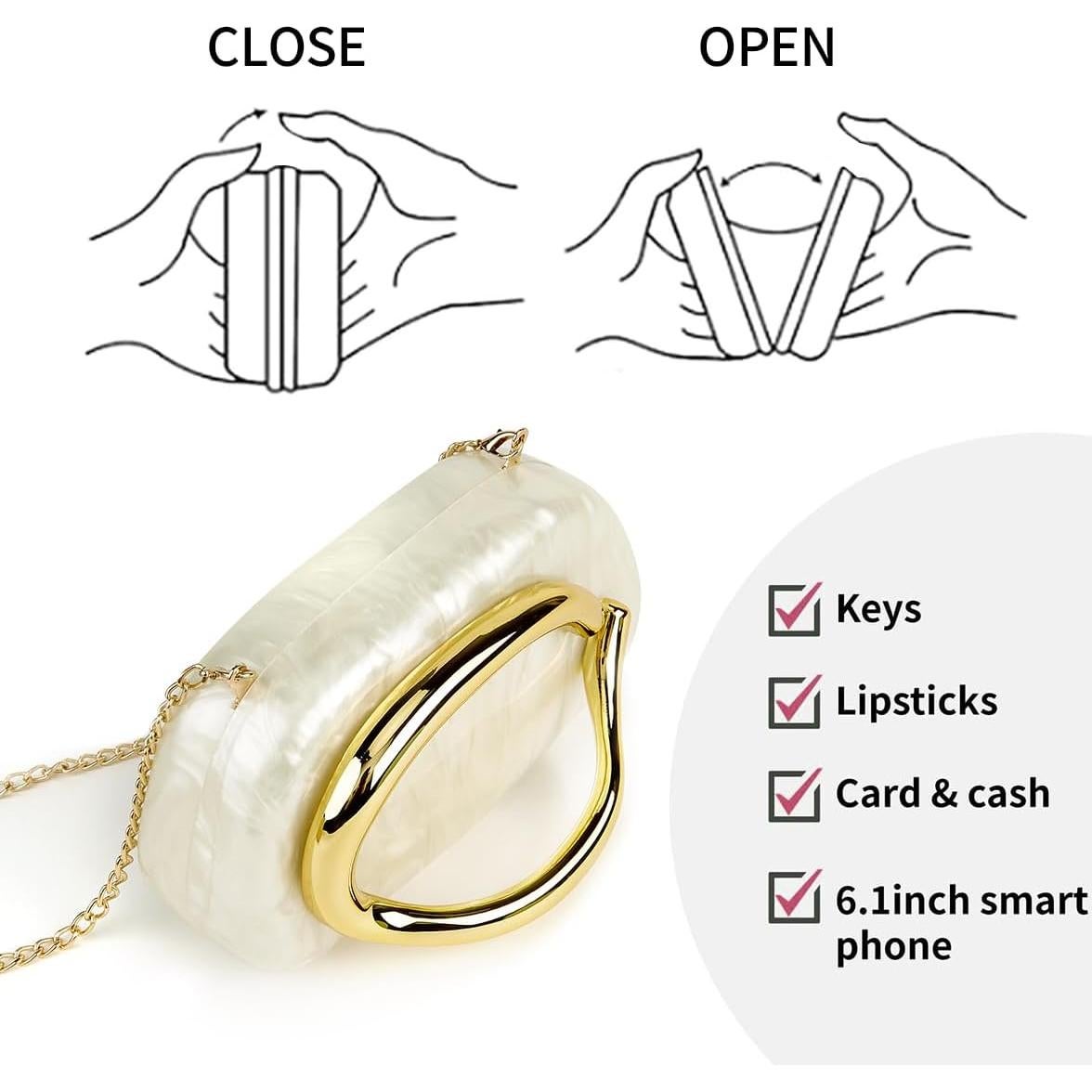 Bolso de mano acrílico Beige para mujeres con asa de metal