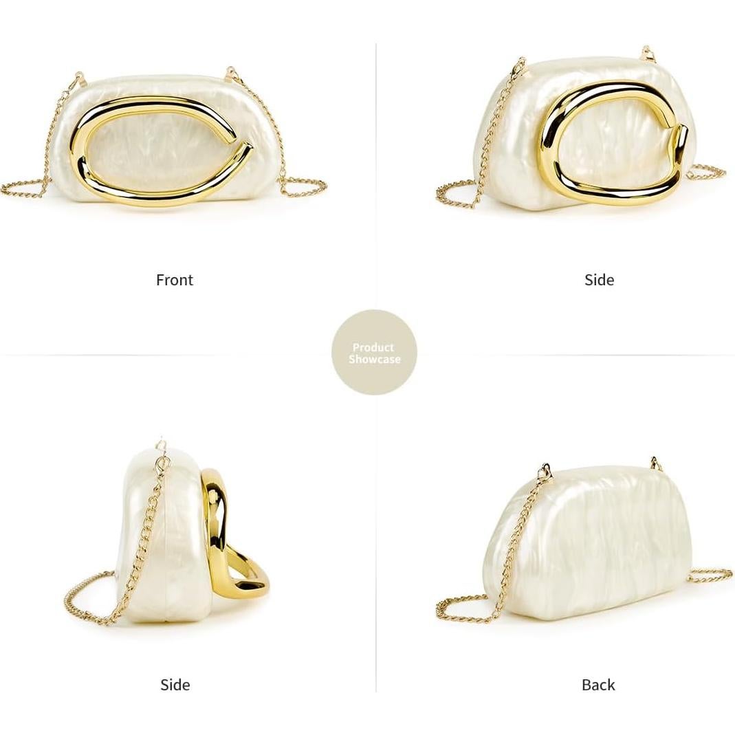 Bolso de mano acrílico Beige para mujeres con asa de metal