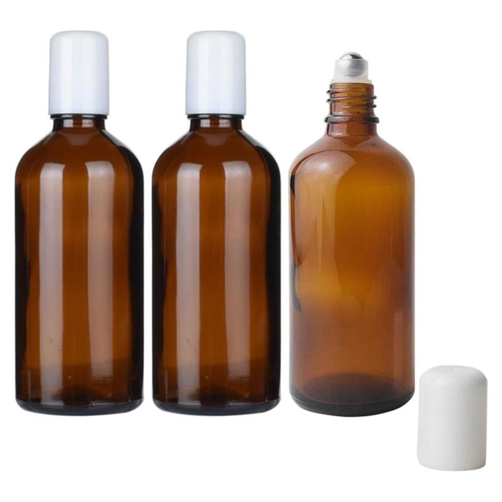 3 Piezas Botellas de Rodillo de Vidrio Ámbar 100ml Happyupcity