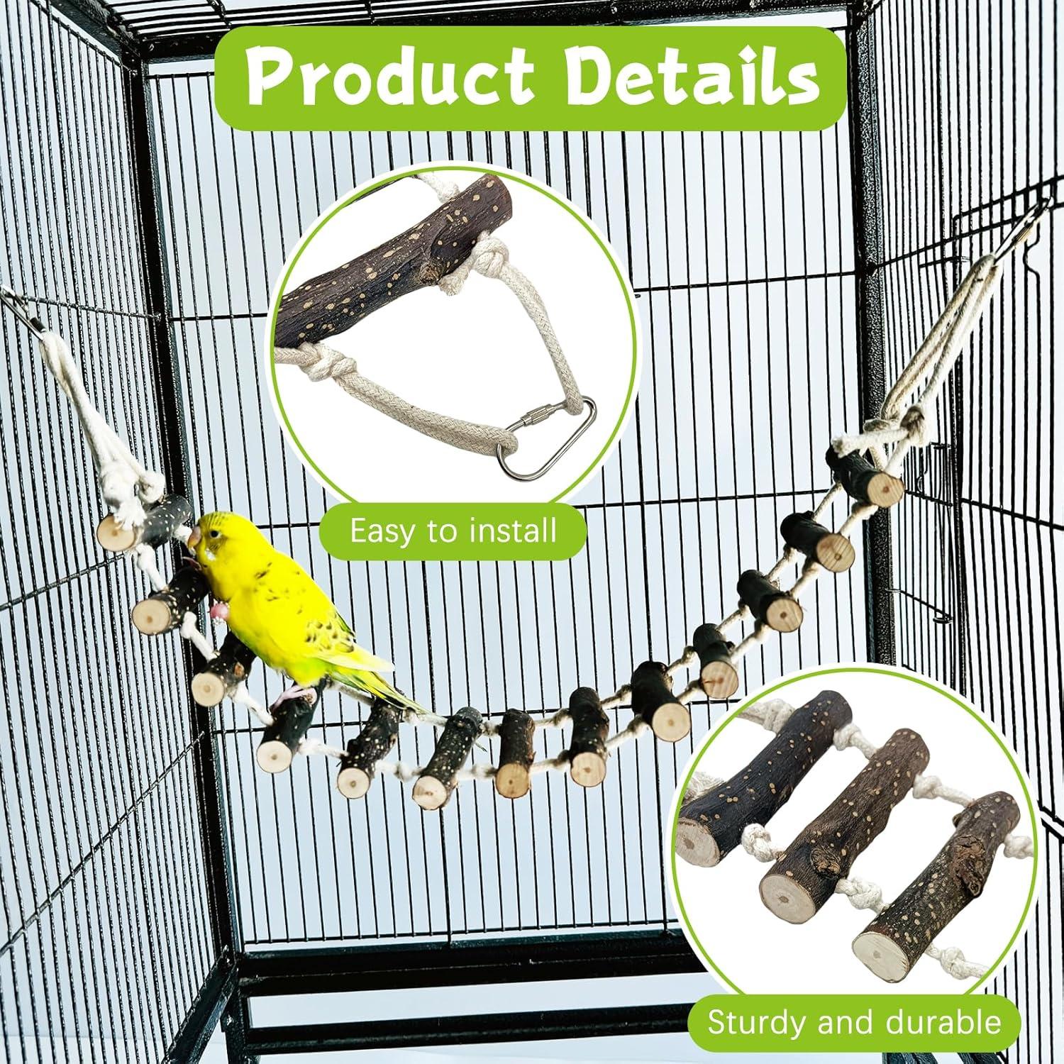 Escalera de Cuerda para Aves BNOSDM 2 Pcs Madera 60x10 cm