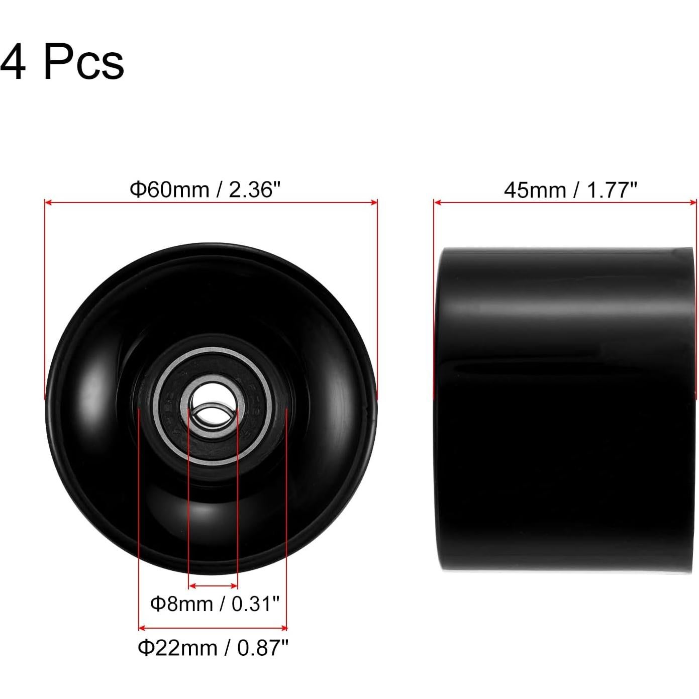 Ruedas de Longboard PATIKIL 45x60mm PU 80A Negras ABEC-9