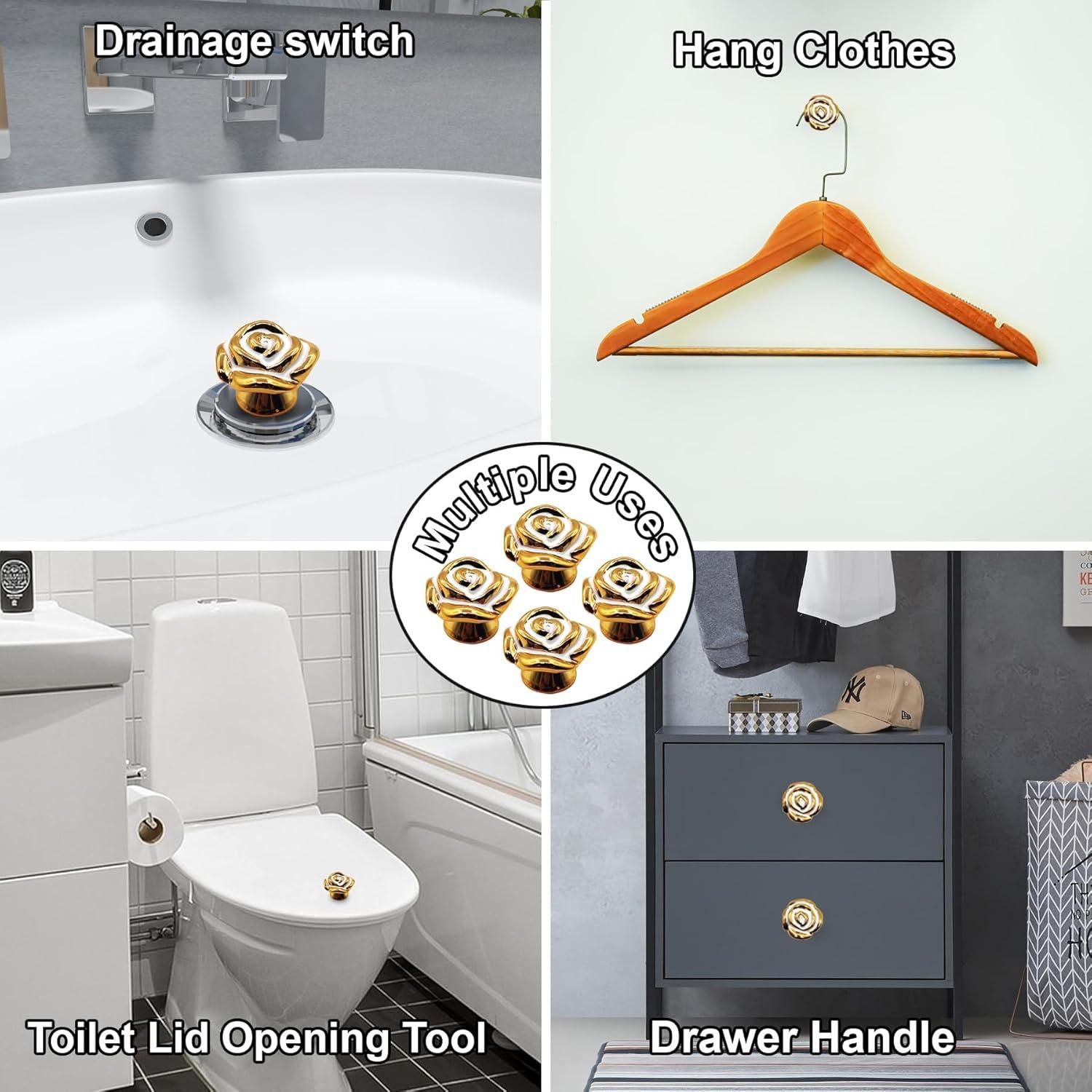 4 Piezas Botón de Tanque de Inodoro Oro XQIGI - Accesorio Decorativo