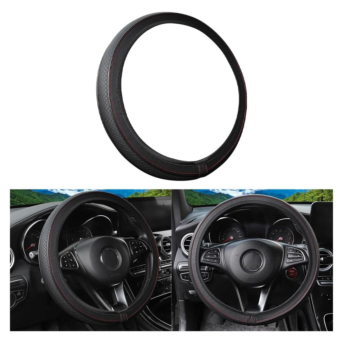 Funda de Volante de Coche Osilly Antideslizante Cuero Negro 38cm