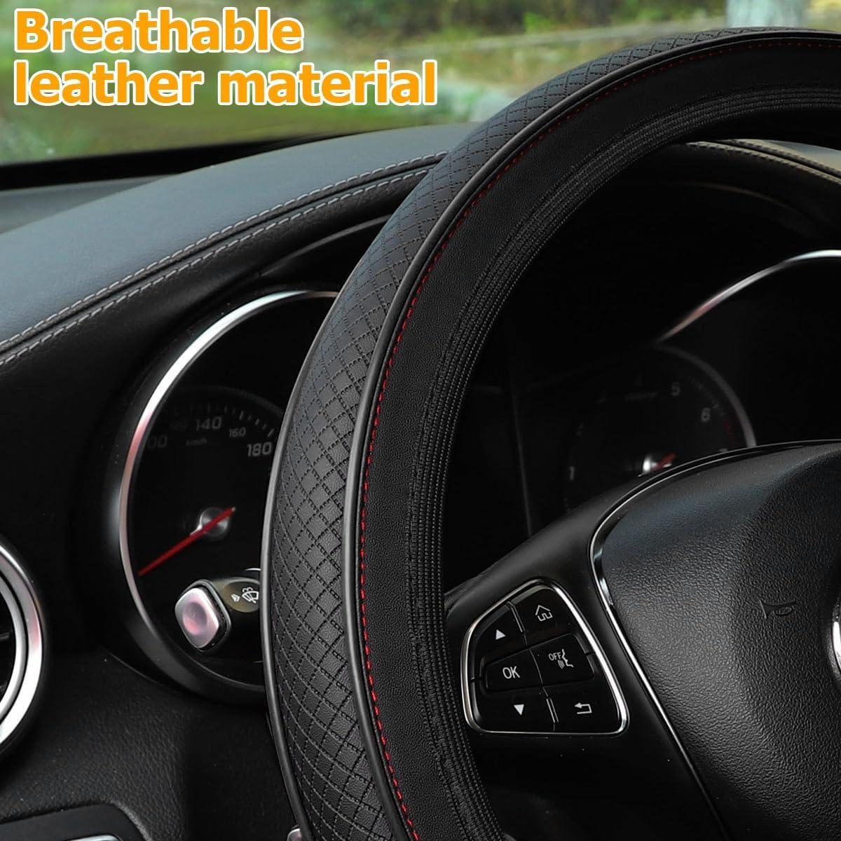 Funda de Volante de Coche Osilly Antideslizante Cuero Negro 38cm