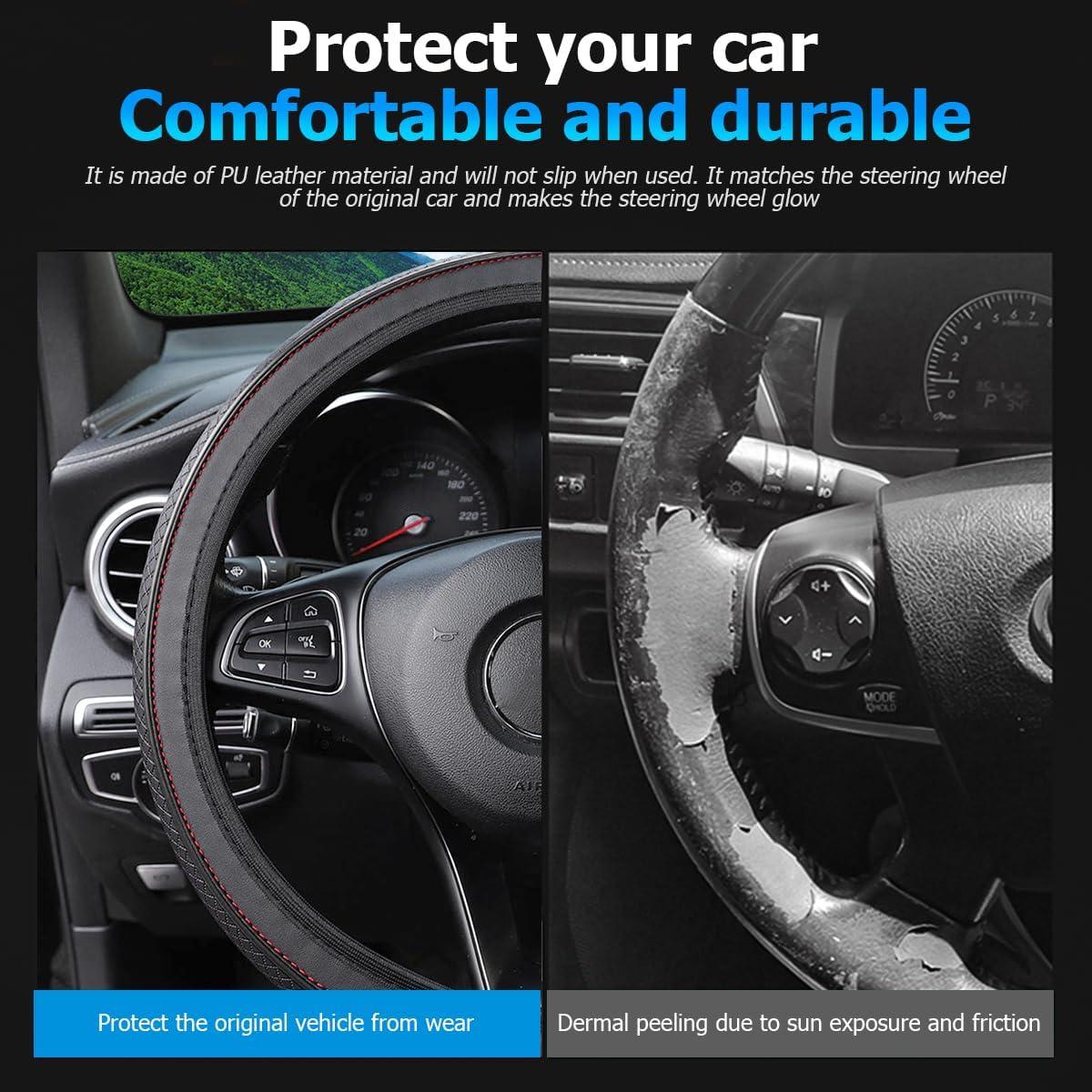 Funda de Volante de Coche Osilly Antideslizante Cuero Negro 38cm