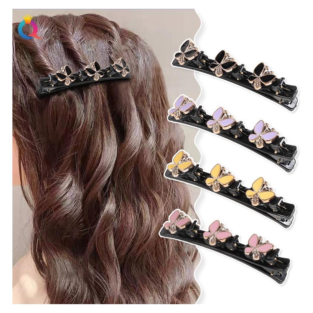 Clip de Pelo Trenzado con Rhinestone Besaleck - 4 Piezas