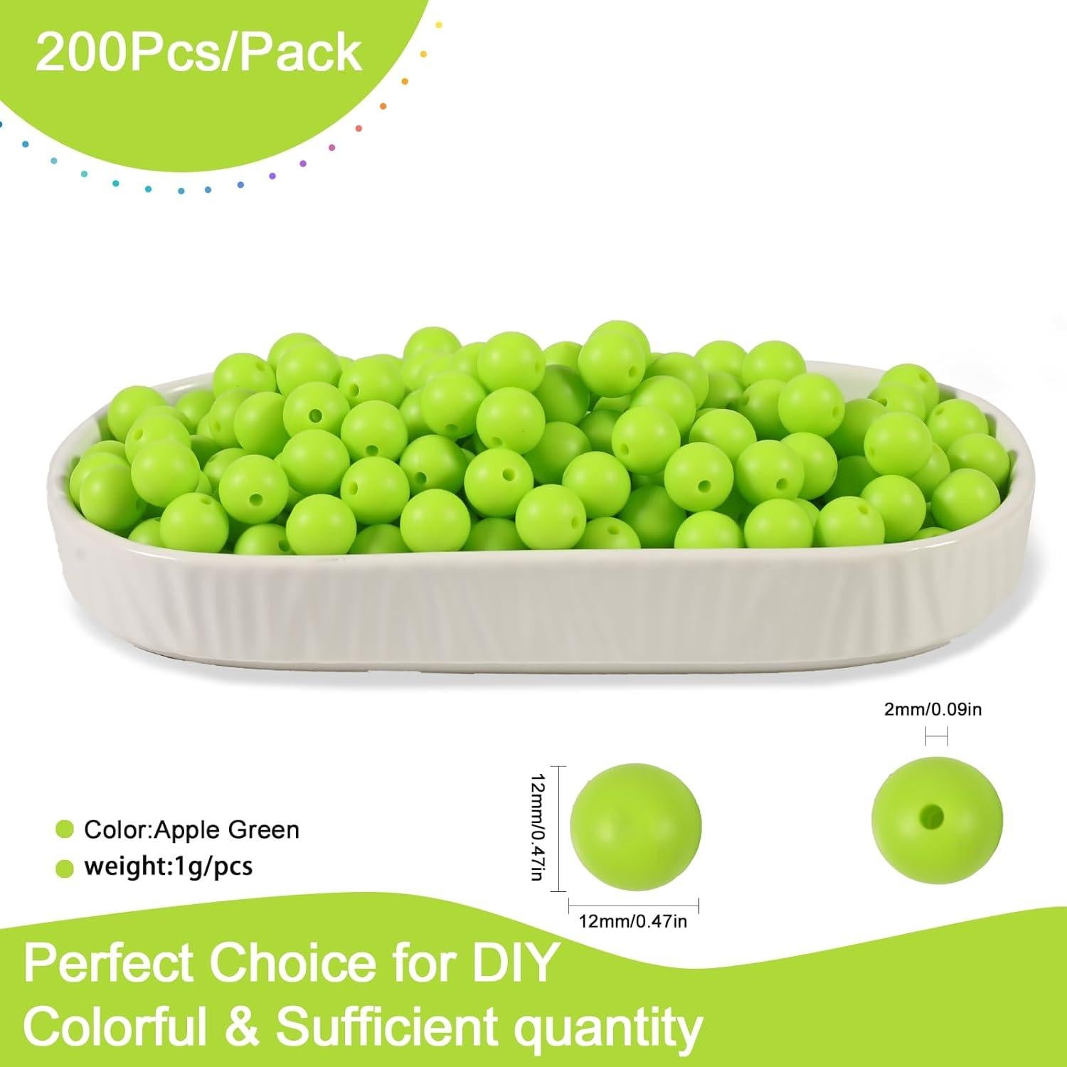 200 Perlas de Silicona Redondas 12mm Aoughthee Verde Manzana