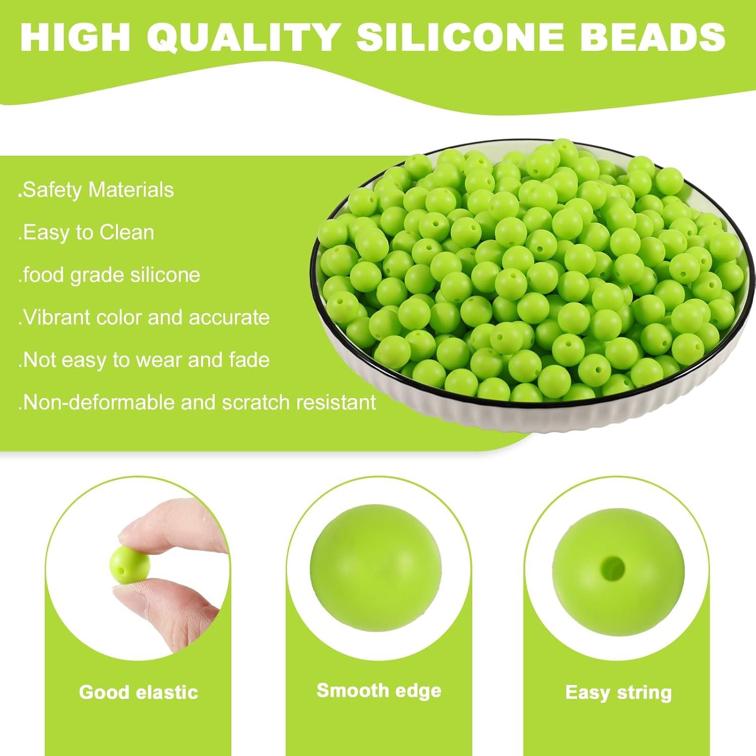 200 Perlas de Silicona Redondas 12mm Aoughthee Verde Manzana