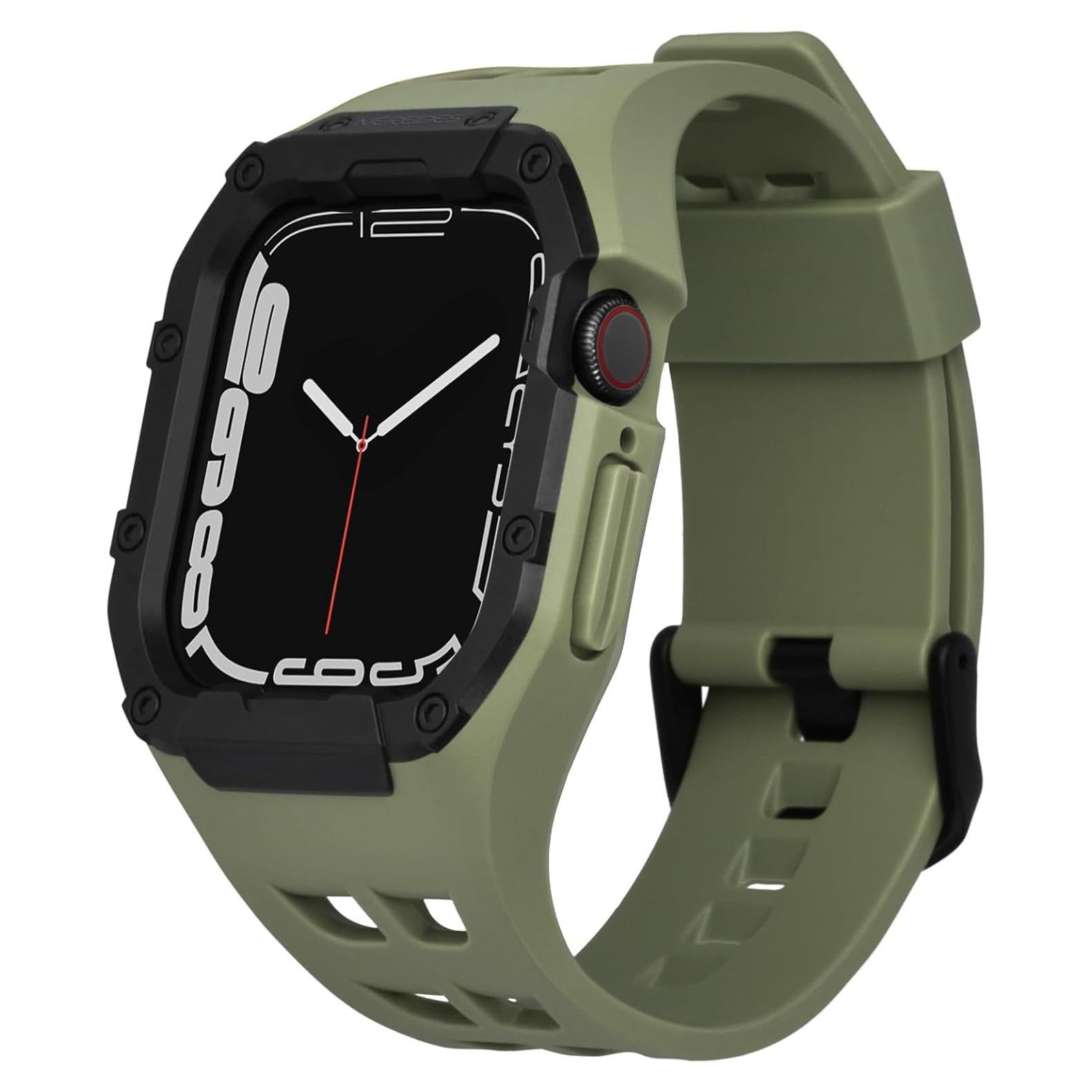 Compatible with Apple Watch Band 45mm 44mm, for iWatch Band Series 9/8/7/6/5/4/SE/SE2, Rugged Heavy Duty Case with Strap, Shockproof PC Frame Bumper Case for Men (Army Green)