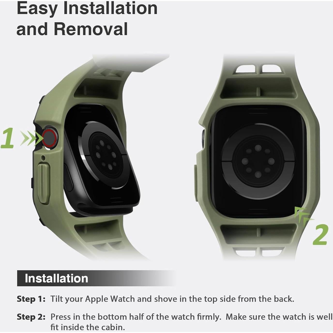 Compatible with Apple Watch Band 45mm 44mm, for iWatch Band Series 9/8/7/6/5/4/SE/SE2, Rugged Heavy Duty Case with Strap, Shockproof PC Frame Bumper Case for Men (Army Green)