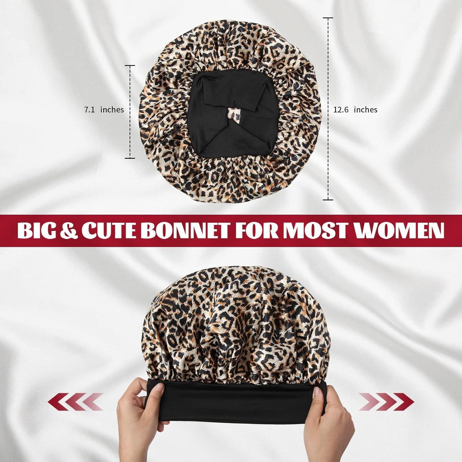 2 Bonetes de Satén para Dormir ZHENSILK Leopardo Negro