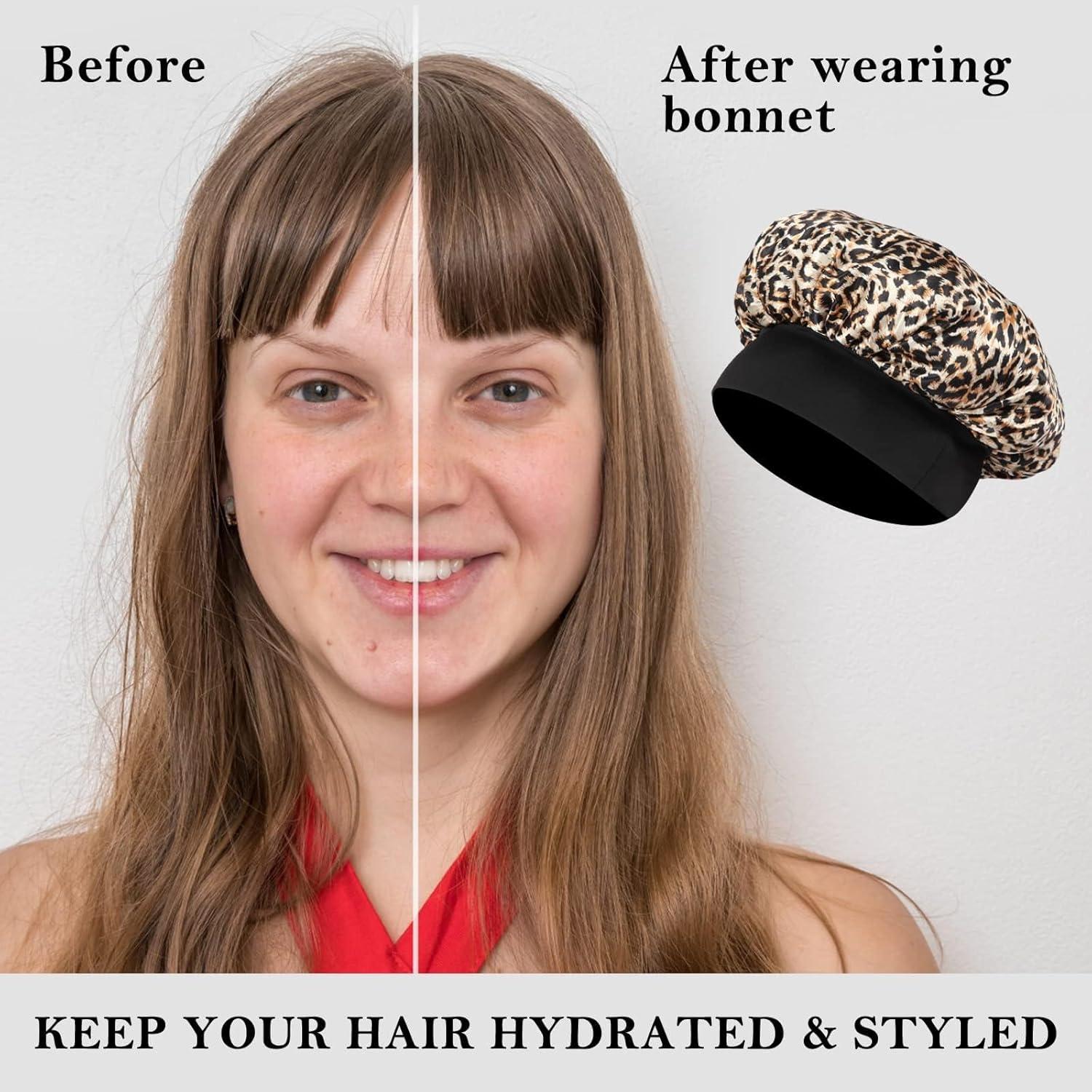 2 Bonetes de Satén para Dormir ZHENSILK Leopardo Negro