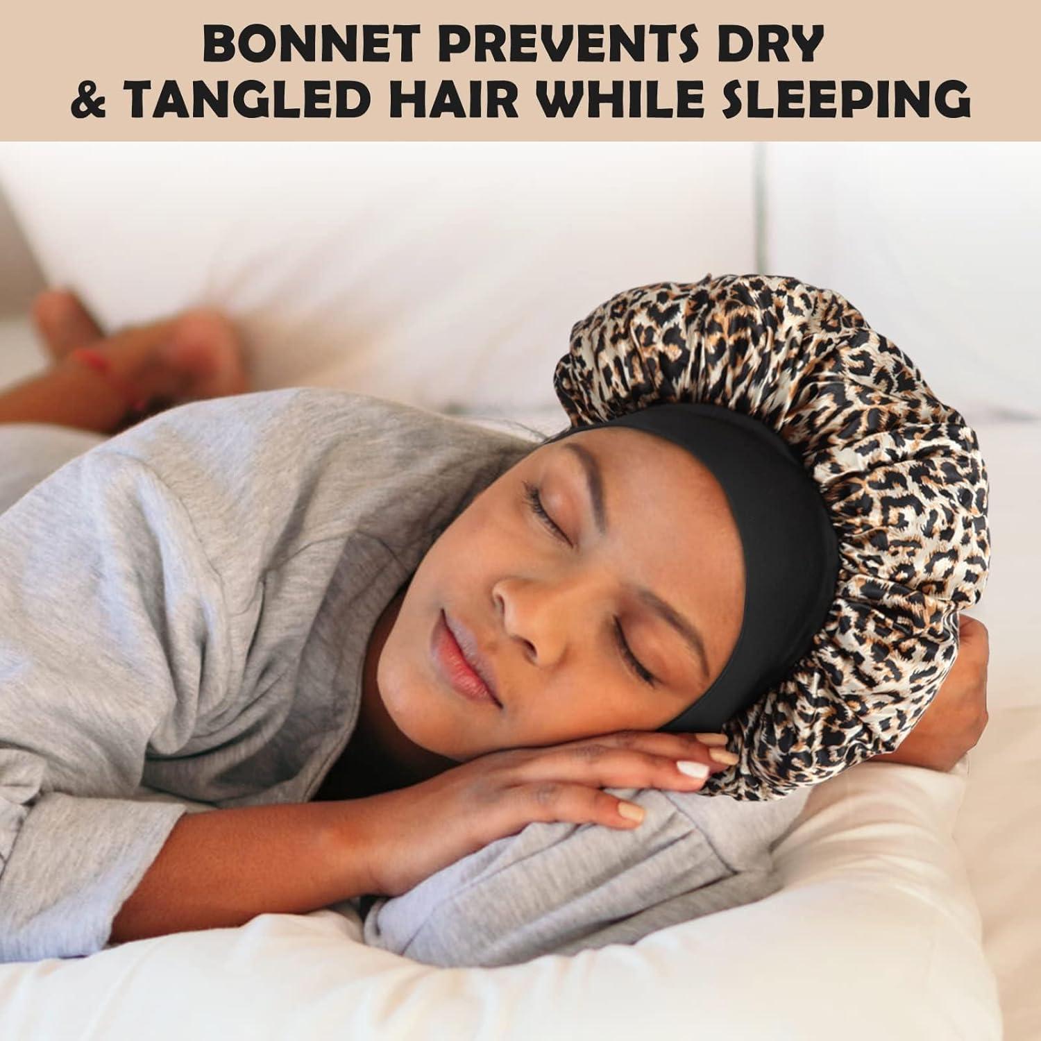 2 Bonetes de Satén para Dormir ZHENSILK Leopardo Negro