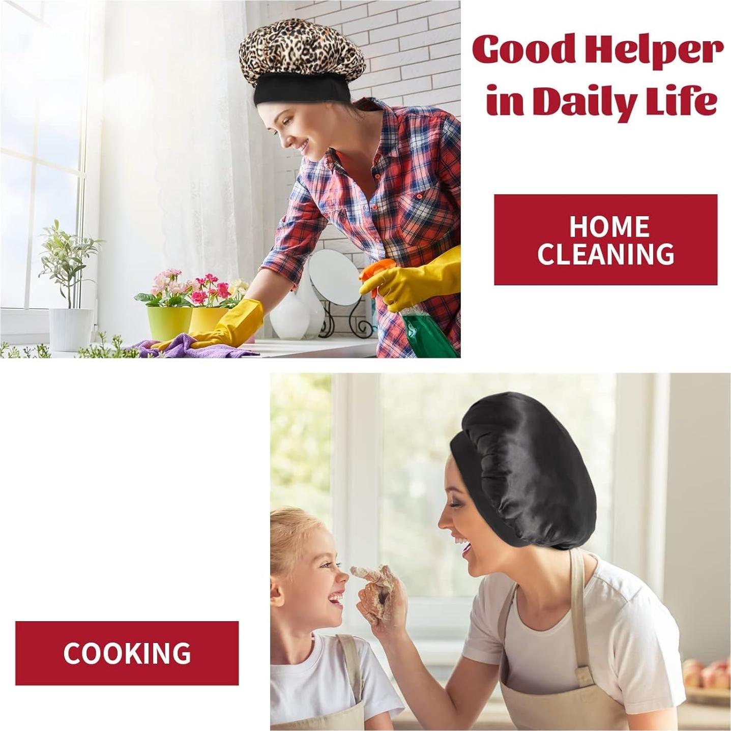 2 Bonetes de Satén para Dormir ZHENSILK Leopardo Negro