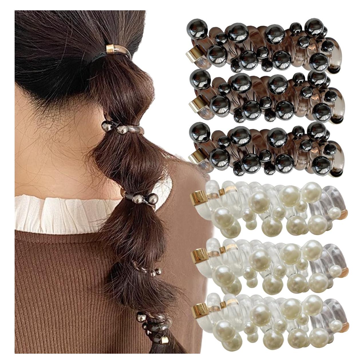 Lazos de Teléfono Trenzados Furimuk - 6 Piezas con Perlas