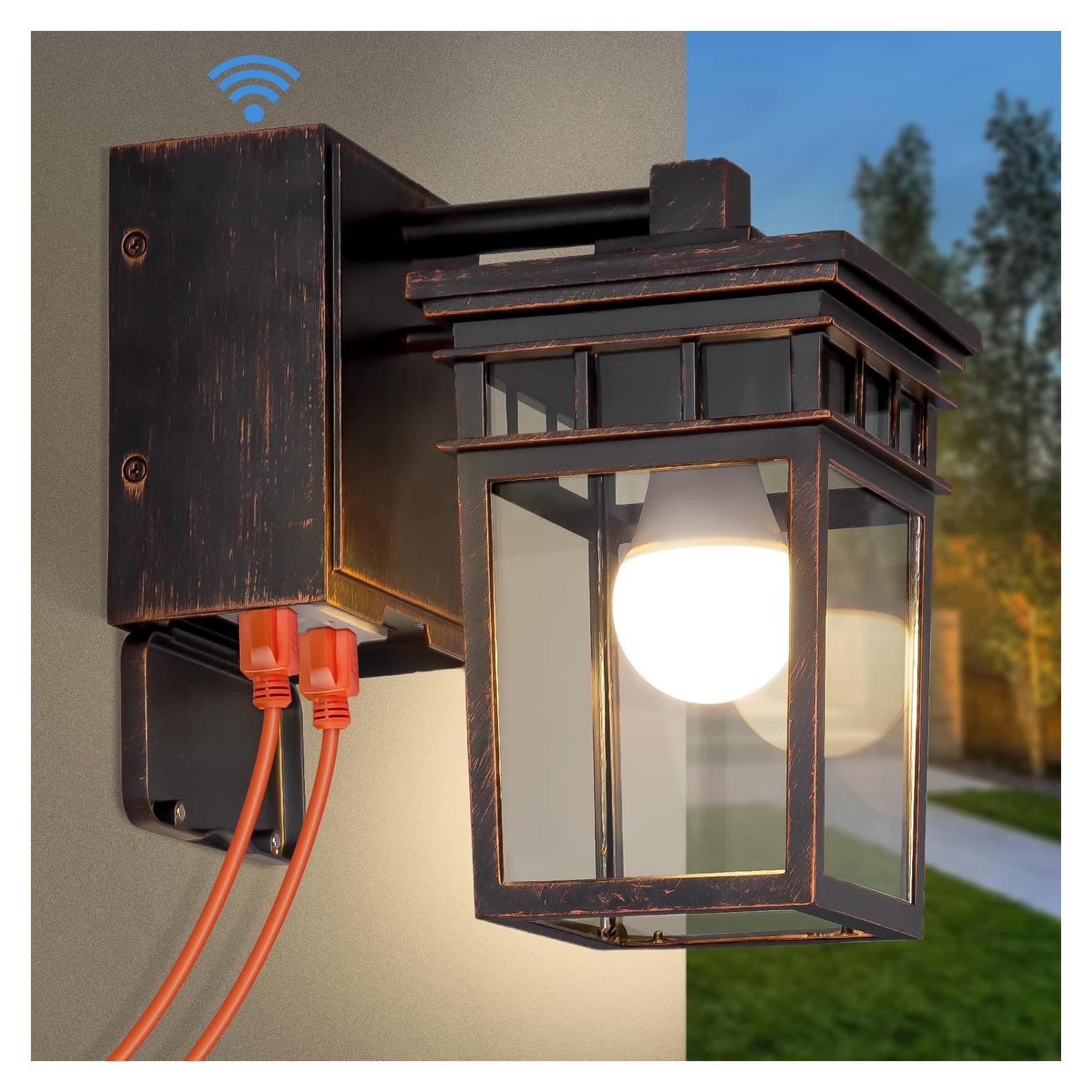 Luz de Pared Exterior FANDBO Dusk to Dawn con Toma GFCI