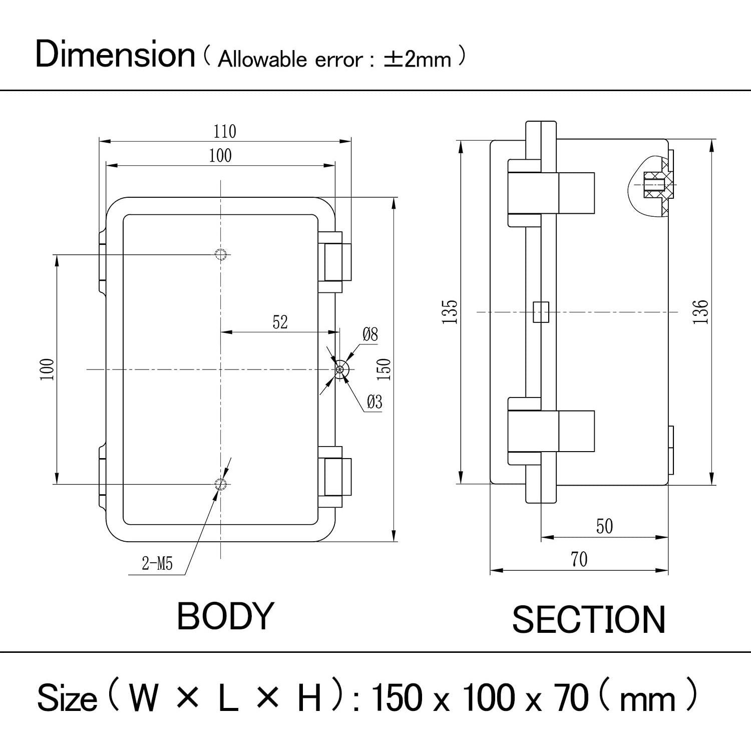 Caja de Conexiones IP65 HoHaing 150x100x70mm Plástico ABS