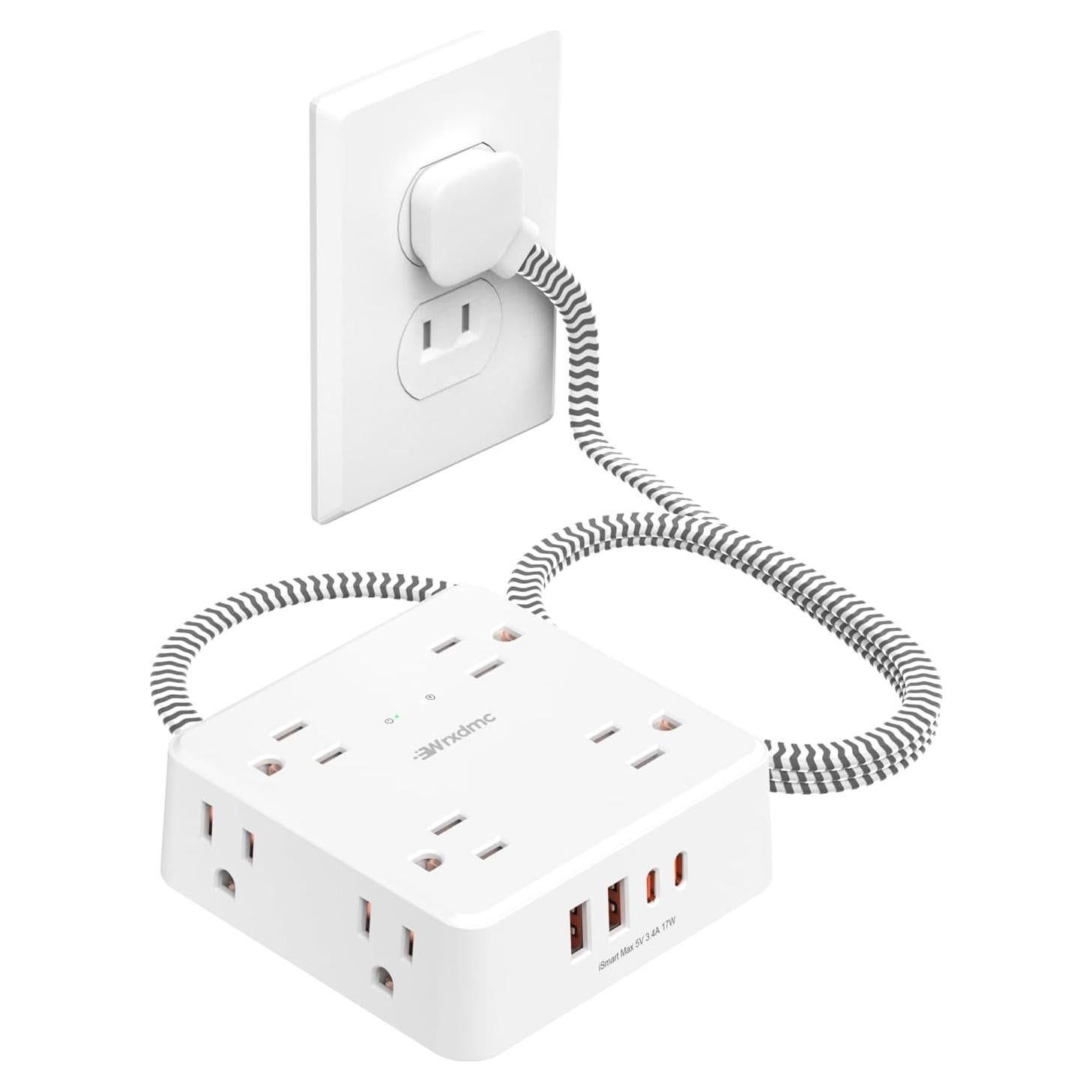 Regleta de 2 Clavijas a 3 Clavijas WRXDMC 8 AC 4 USB 1.52m