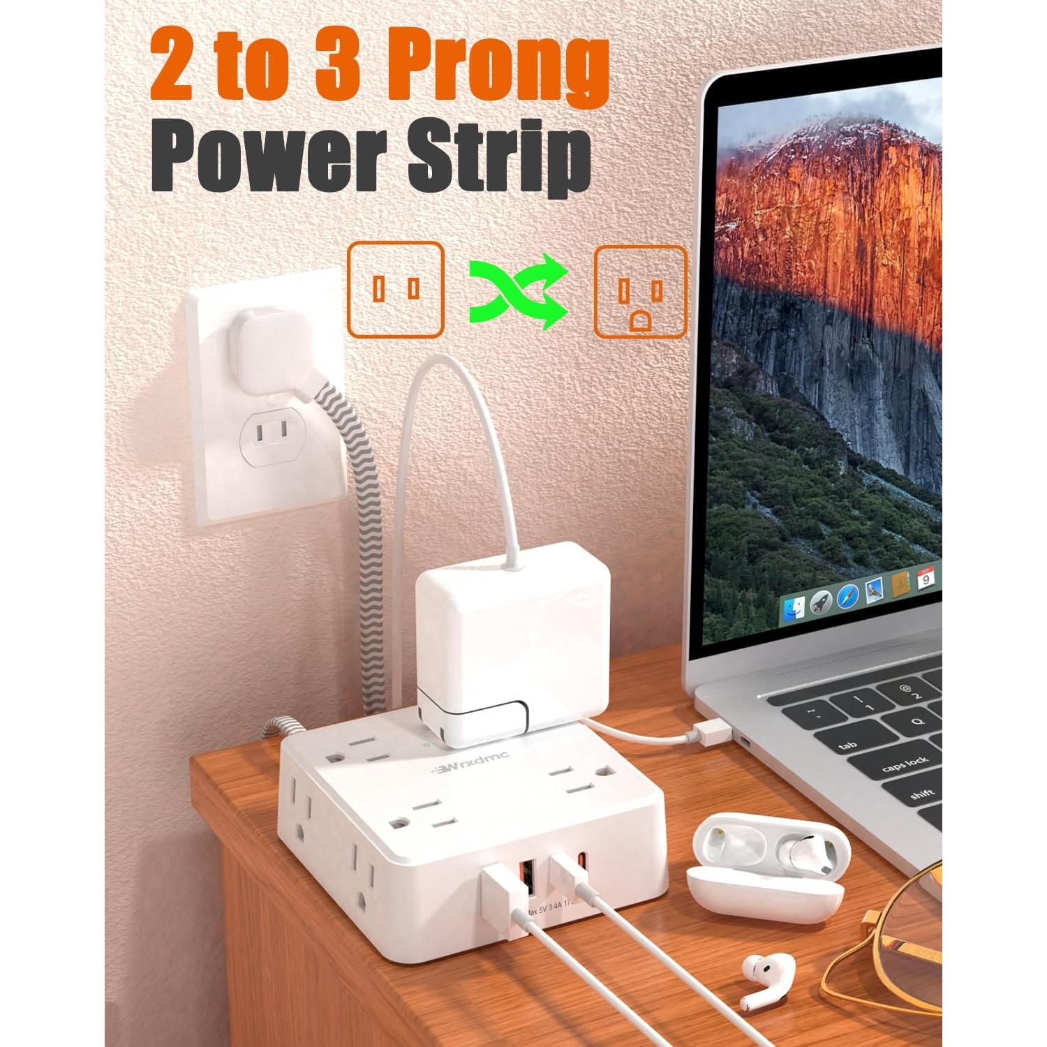 Regleta de 2 Clavijas a 3 Clavijas WRXDMC 8 AC 4 USB 1.52m