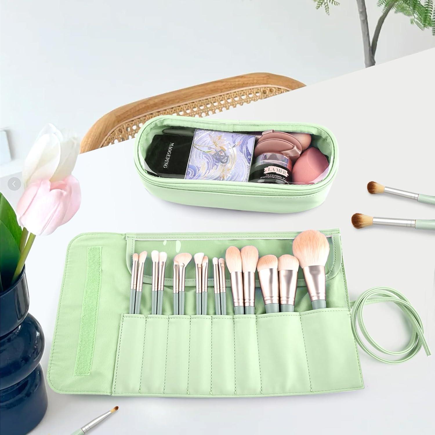 Bolsa de Brochas de Maquillaje WiseBoy Verde, Organizador Viaje