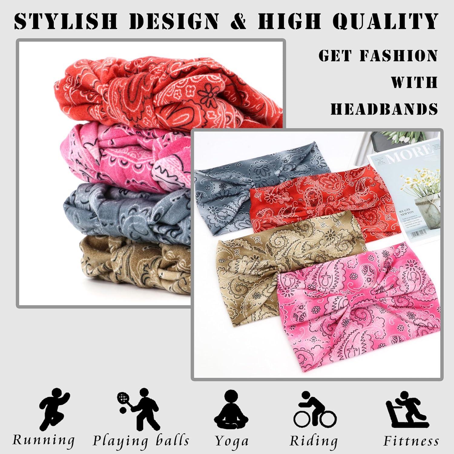 Diademas Boho FULZTEY para Mujeres 4Pcs Estampadas Algodón