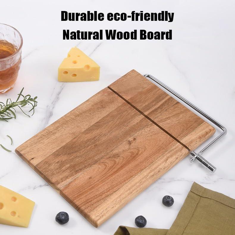 Cortador de Queso Splotiva con Alambre Inoxidable y Tabla de Madera Acacia