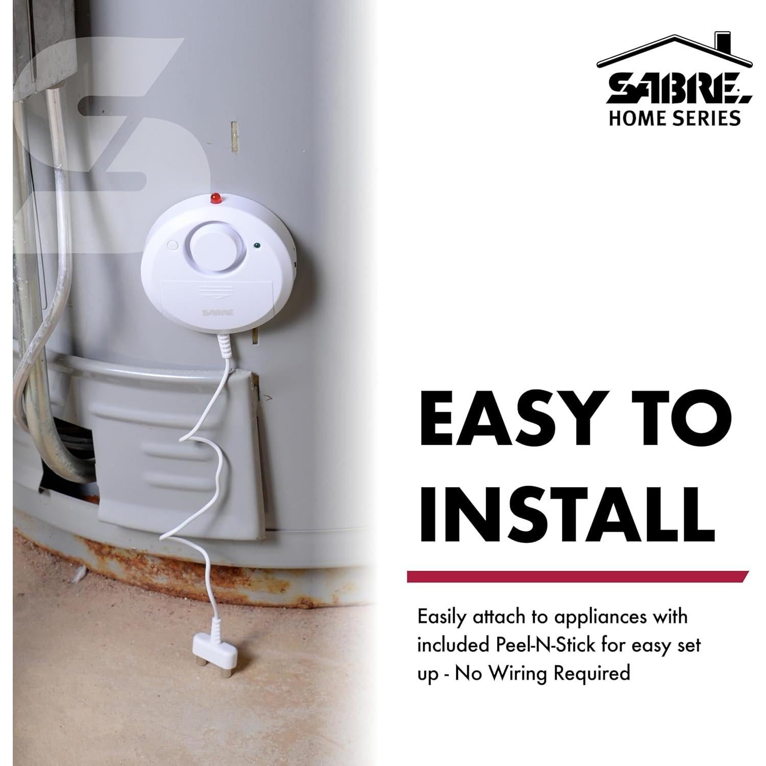SABRE Water Leakage Alarm, 110 dB Alarm, Audible Up To 1,500-Feet (457-Meters), All Direction Water Sensor, High and Low Volume Settings, Battery Test Button