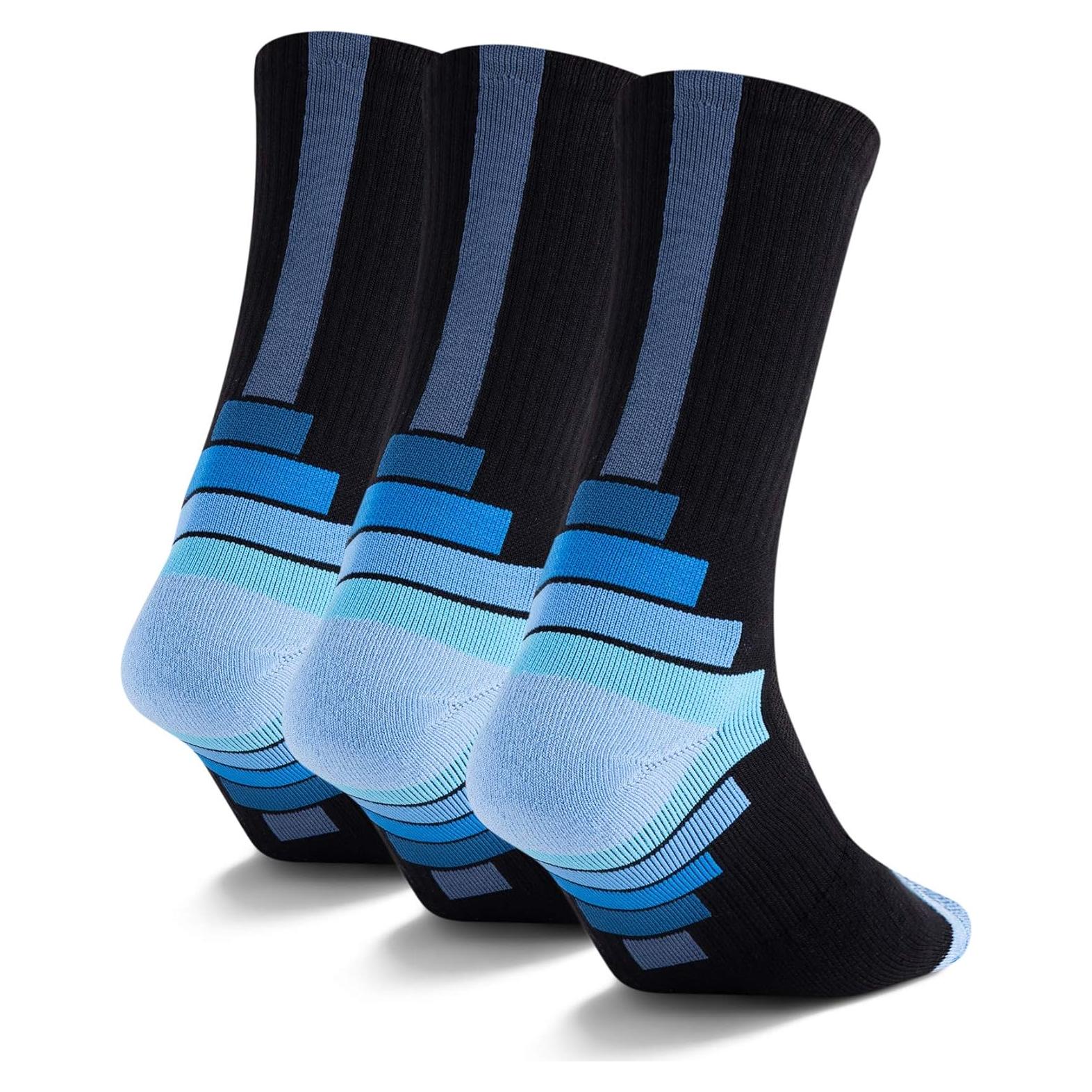 Calcetines atléticos de tripulación para hombres - 3 pares, control de humedad y soporte de arco