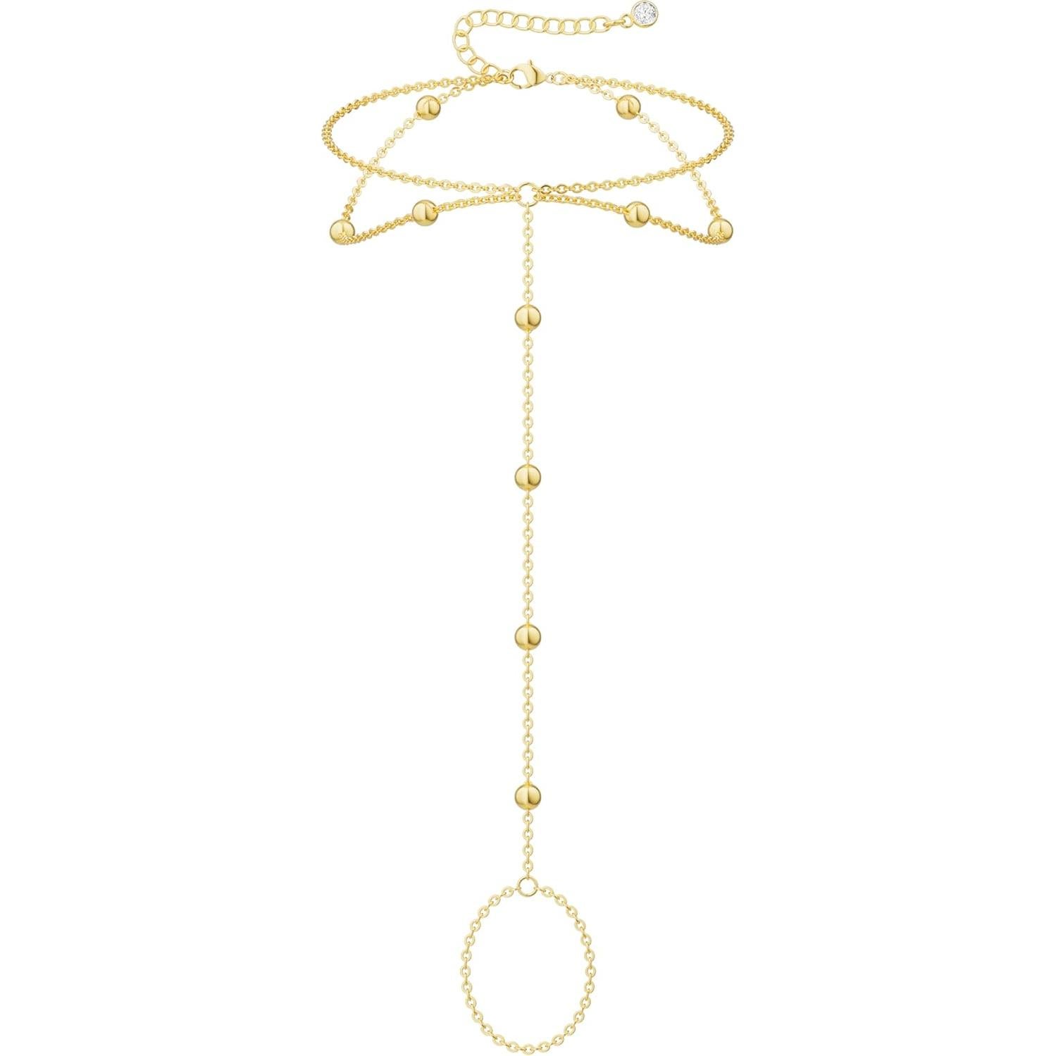 Tobillera de Oro 14K Funsanny con Perlas Ajustable para Mujeres