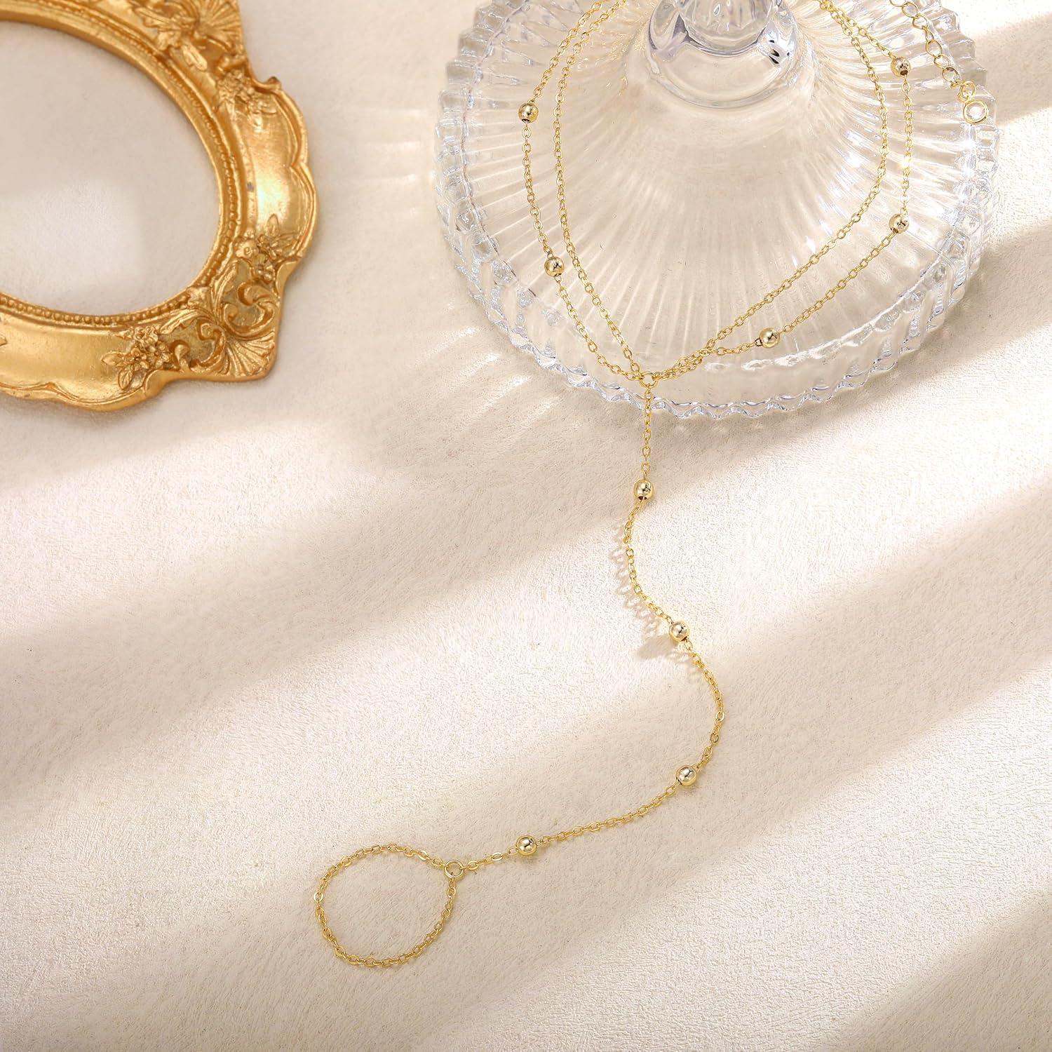 Tobillera de Oro 14K Funsanny con Perlas Ajustable para Mujeres