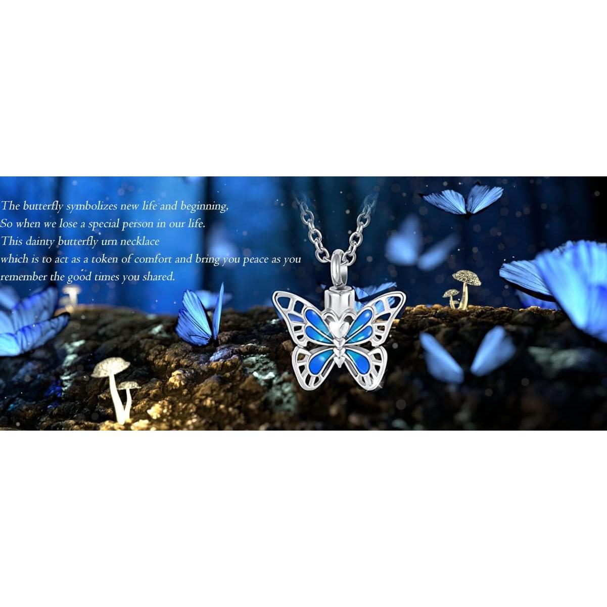 Collar de cremación mariposa DWJSu para cenizas - Acero inoxidable