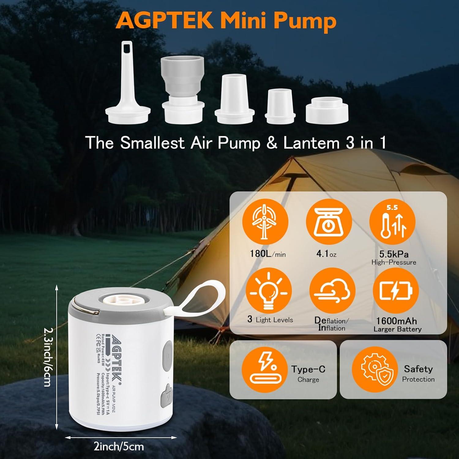 Bomba de Aire Eléctrica Portátil AGPTEK Mini 5.5kPa 1600mAh