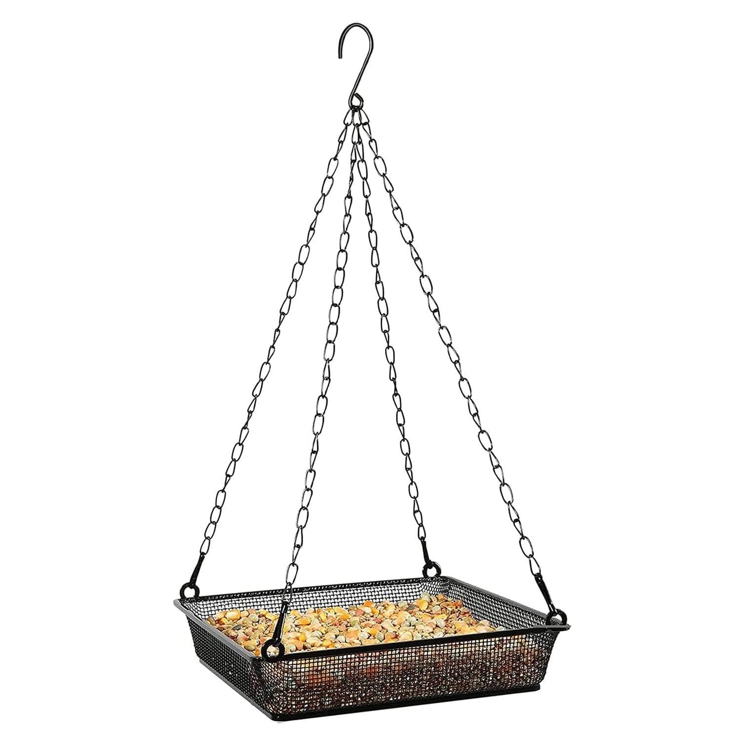 Bandeja Comedero para Aves Colgante Aelean 20x20 cm Metal Negro