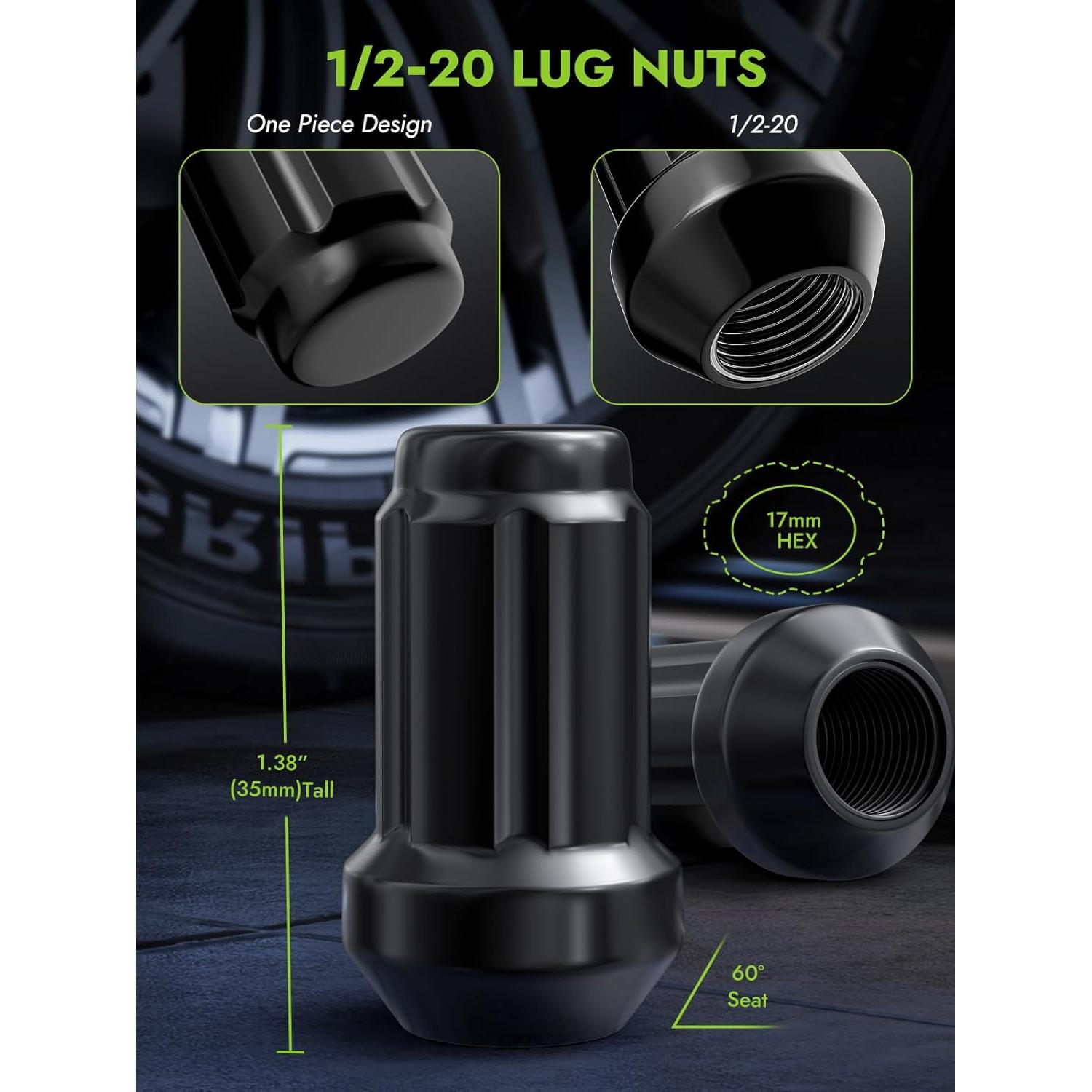 20 Tuercas de Perno de Cierre Negro AUTOPTIM 1/2"-20 para Jeep