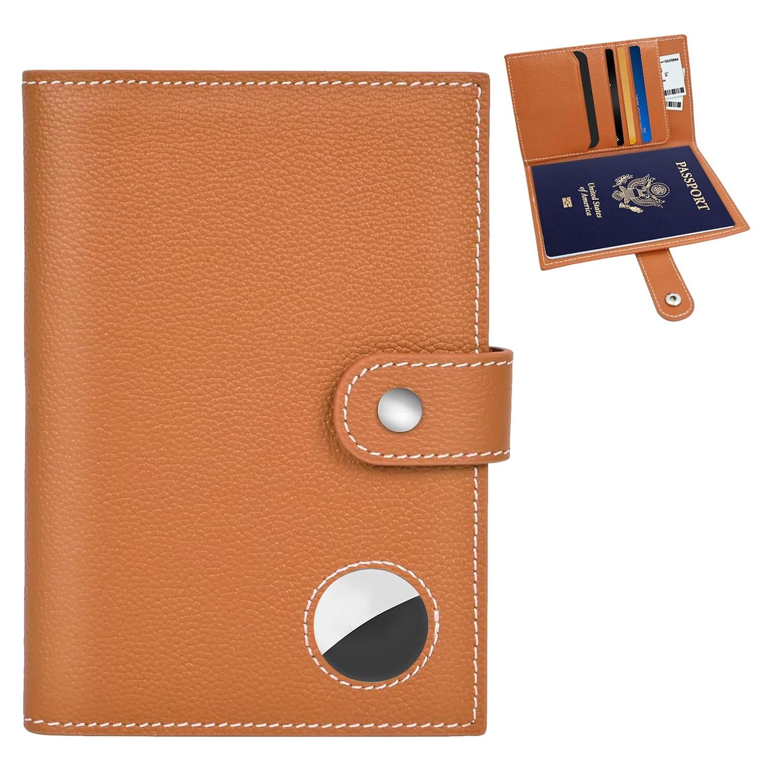 Portafolios de Pasaporte de Cuero Genuino Yours-Beauty Marrón con Bloqueo RFID