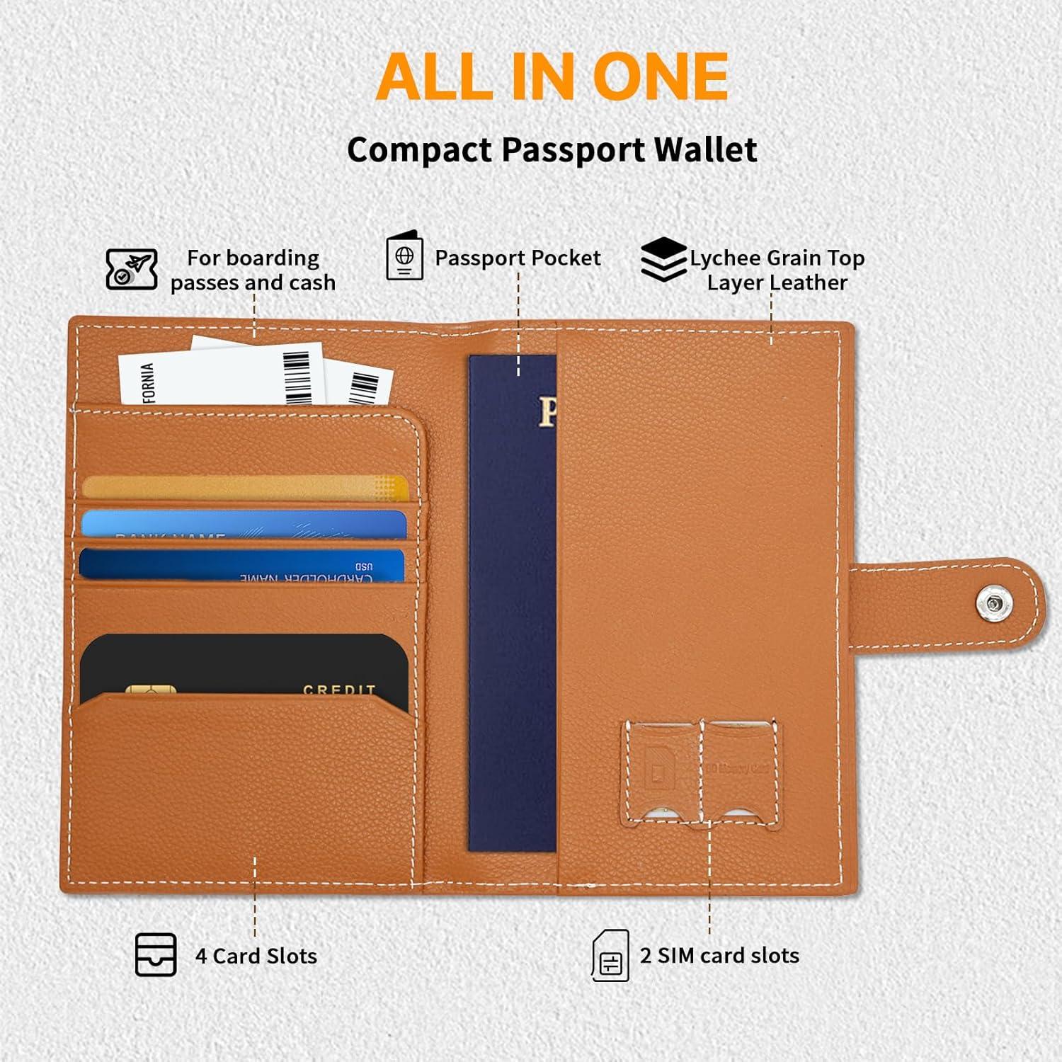 Portafolios de Pasaporte de Cuero Genuino Yours-Beauty Marrón con Bloqueo RFID